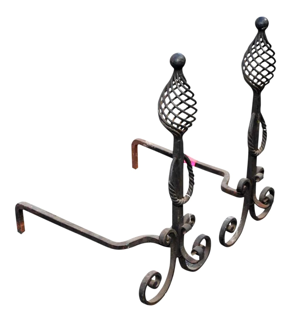 Wrought Iron Arts & Crafts Andirons - A Pair: Offering these two wrought iron andirons in the Arts & Crafts style. Sold as a pair. Condition: Alterations: Original Condition Unaltered Imperfections: Some Imperfections Condition Notes: Excellent