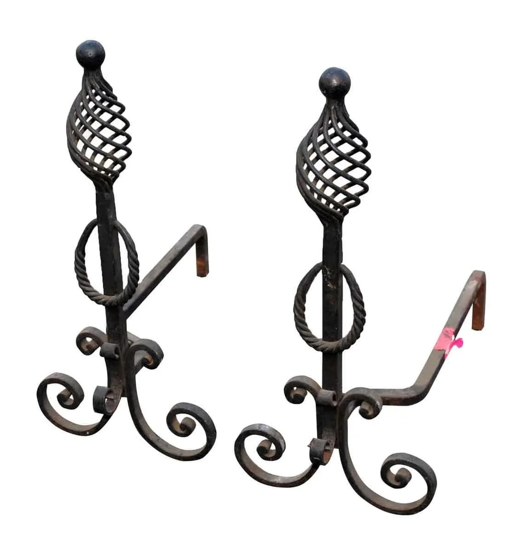 Wrought Iron Arts & Crafts Andirons - A Pair - 2