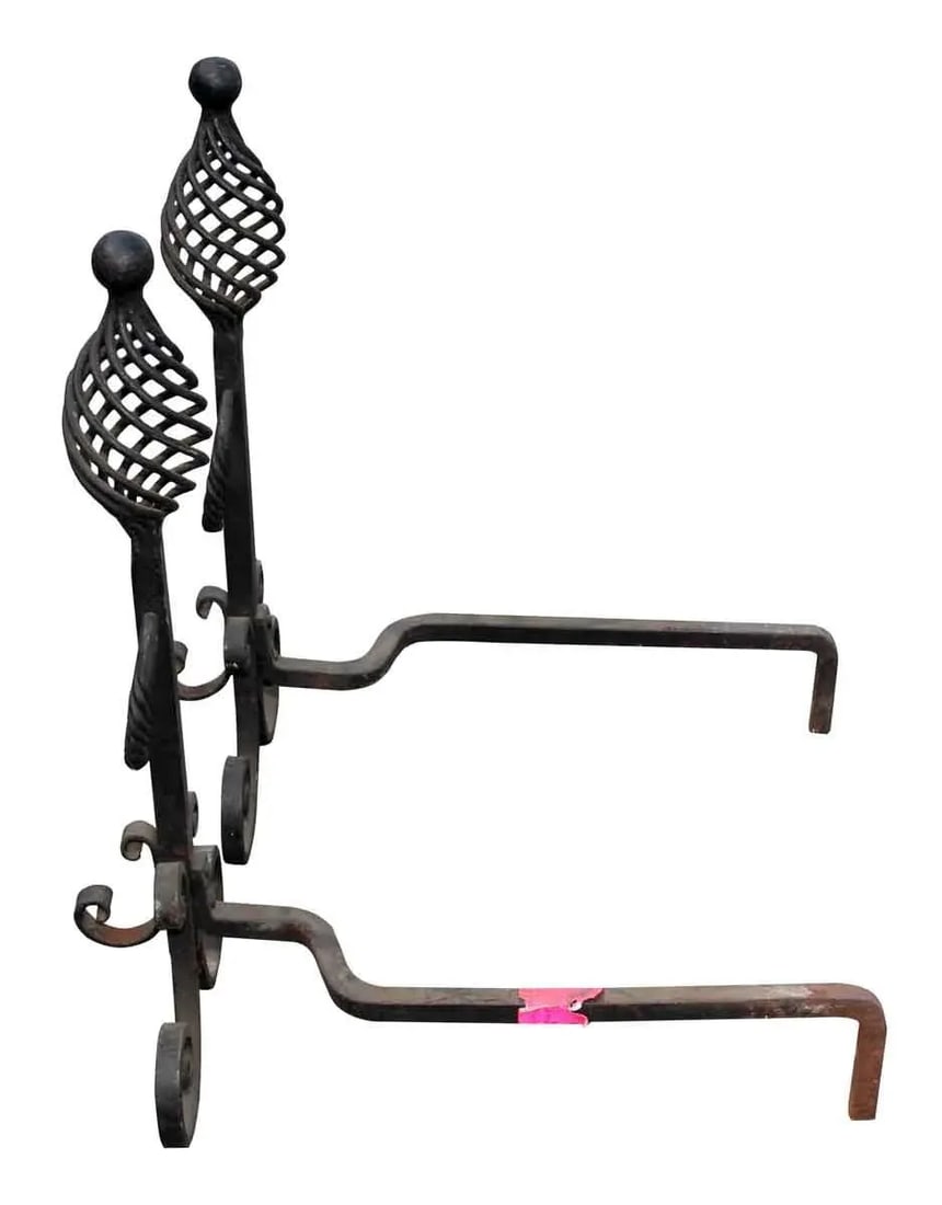 Wrought Iron Arts & Crafts Andirons - A Pair - 3