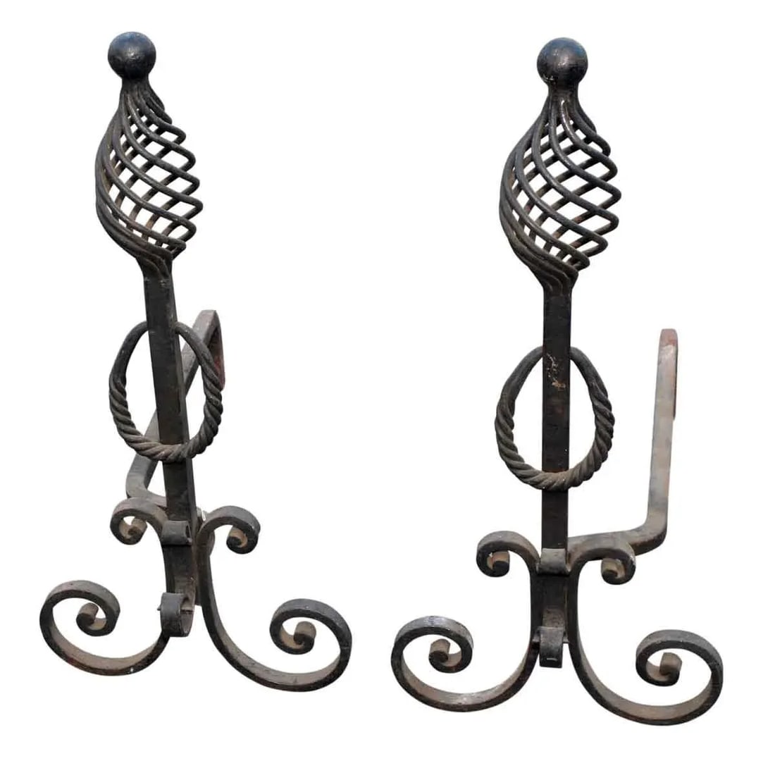 Wrought Iron Arts & Crafts Andirons - A Pair - 4