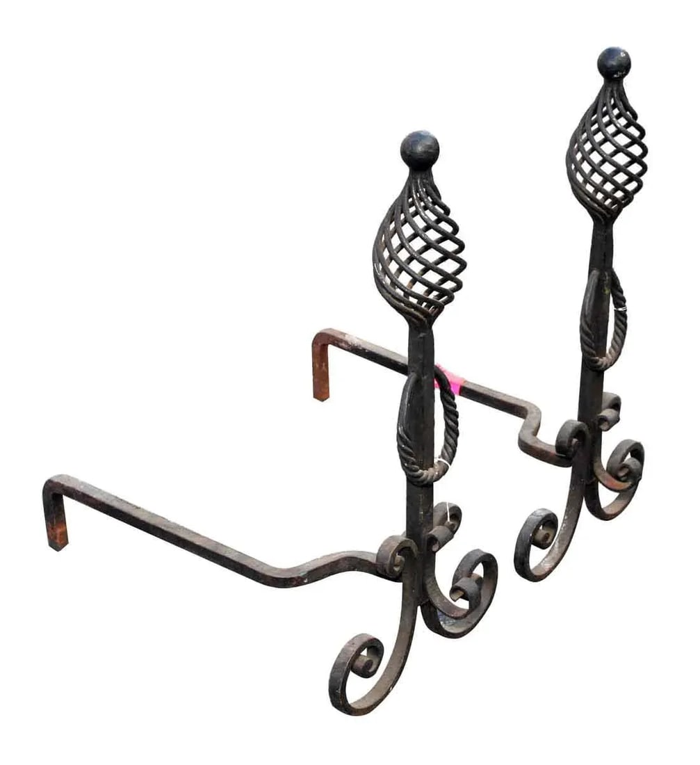 Wrought Iron Arts & Crafts Andirons - A Pair - 5