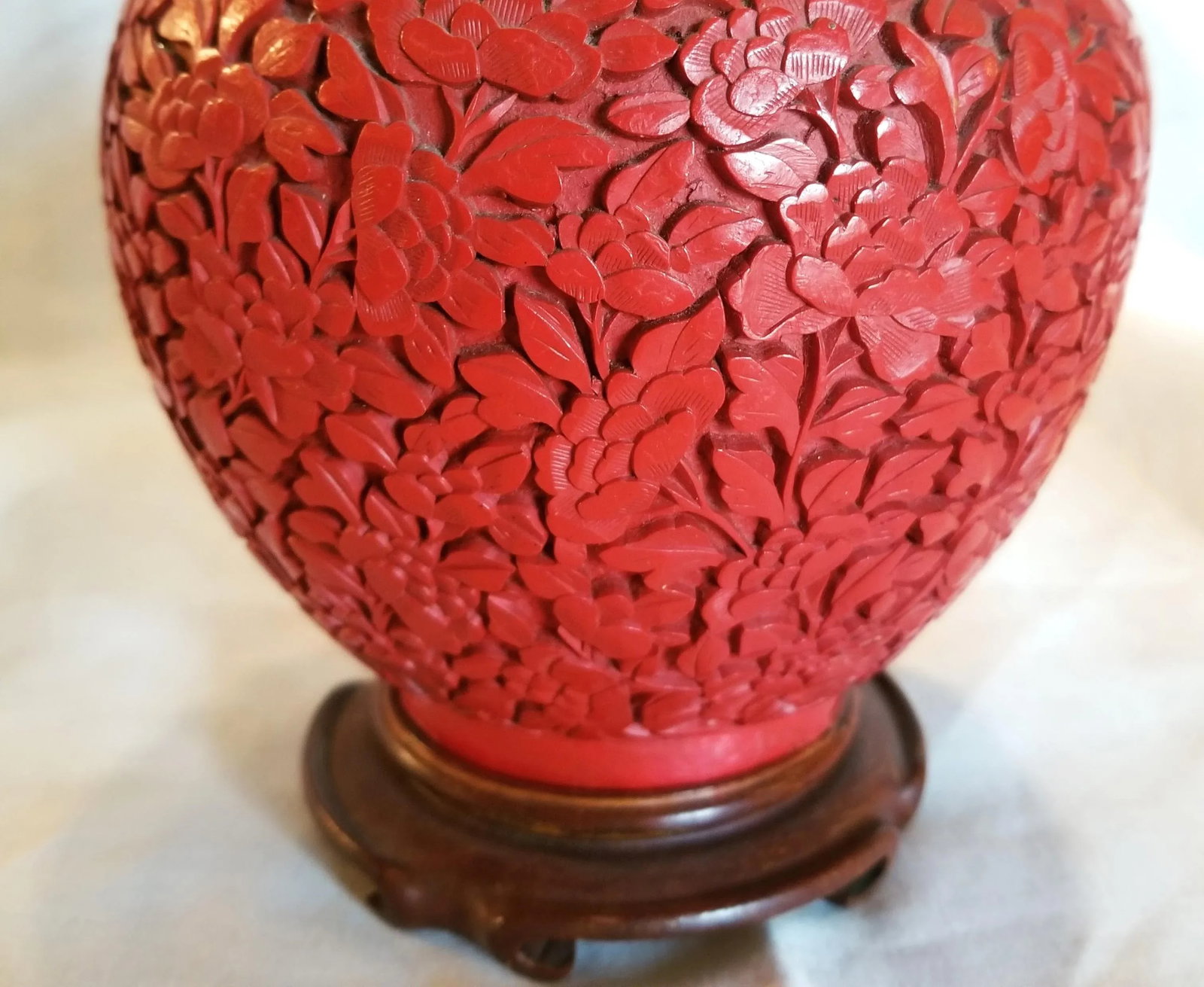 1950s Carved Red Cinnabar Vase - 3