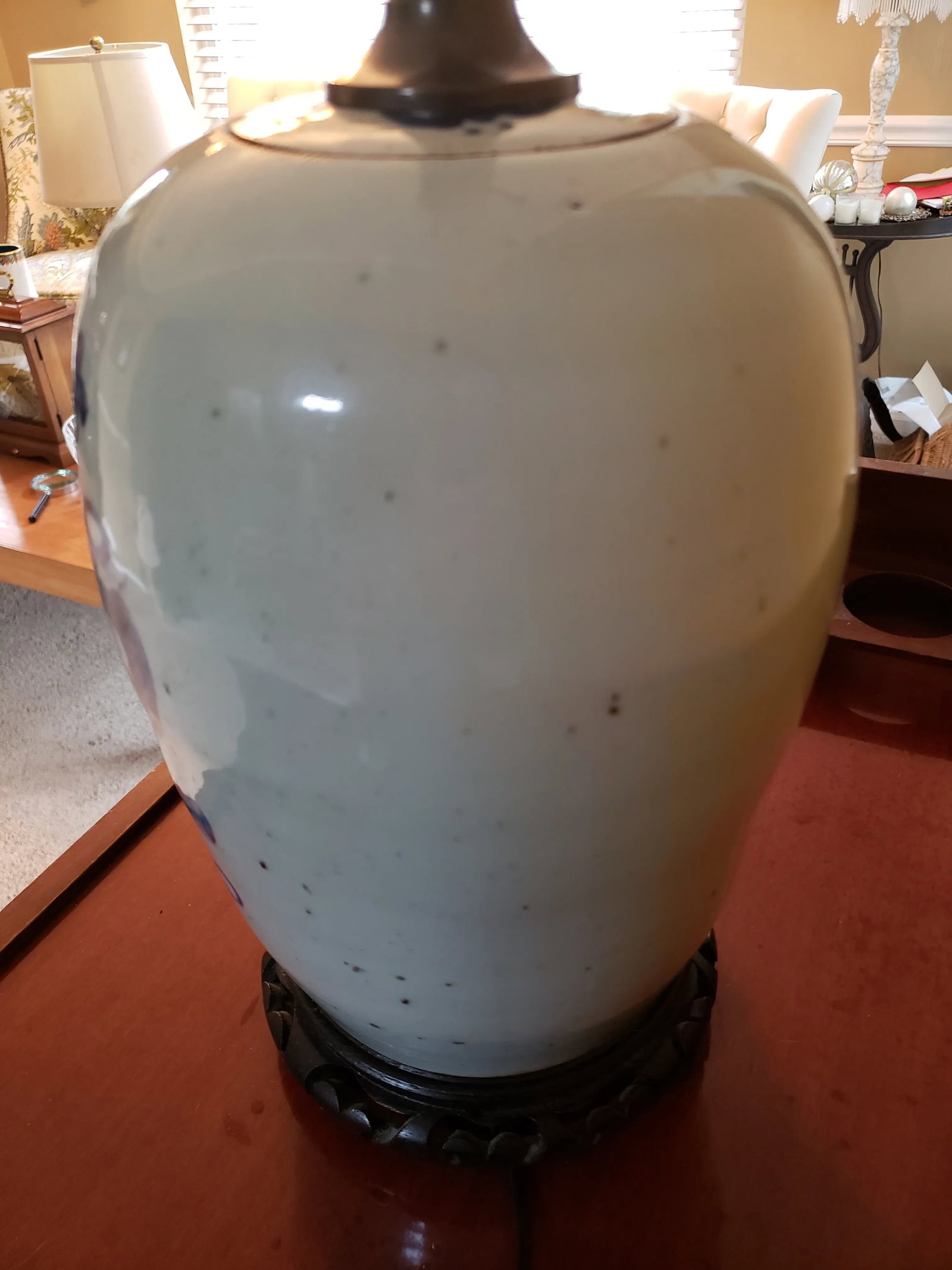 Mid 20th Century Blue and White Porcelain Ginger Jar Lamp - 3