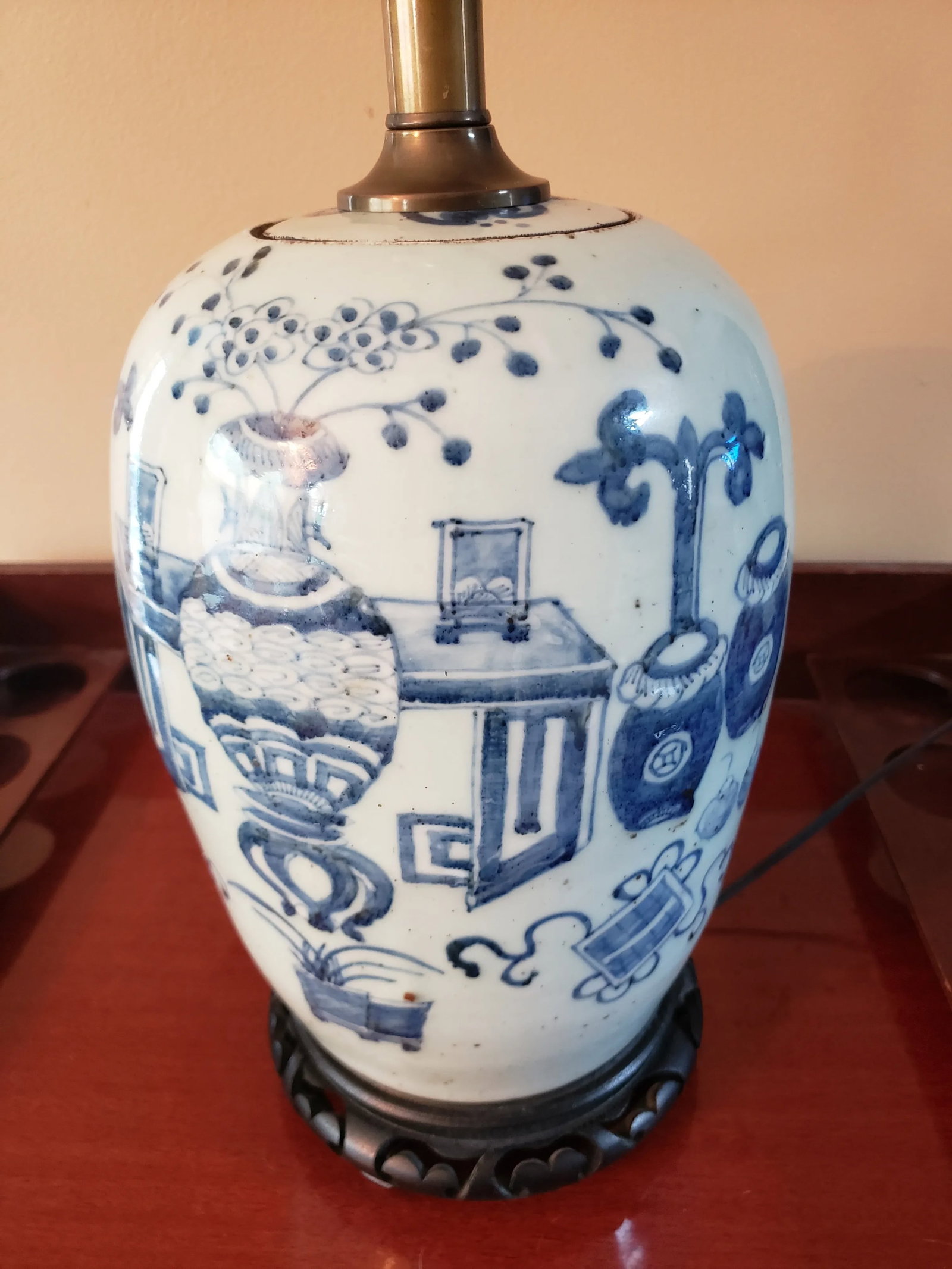 Mid 20th Century Blue and White Porcelain Ginger Jar Lamp - 4