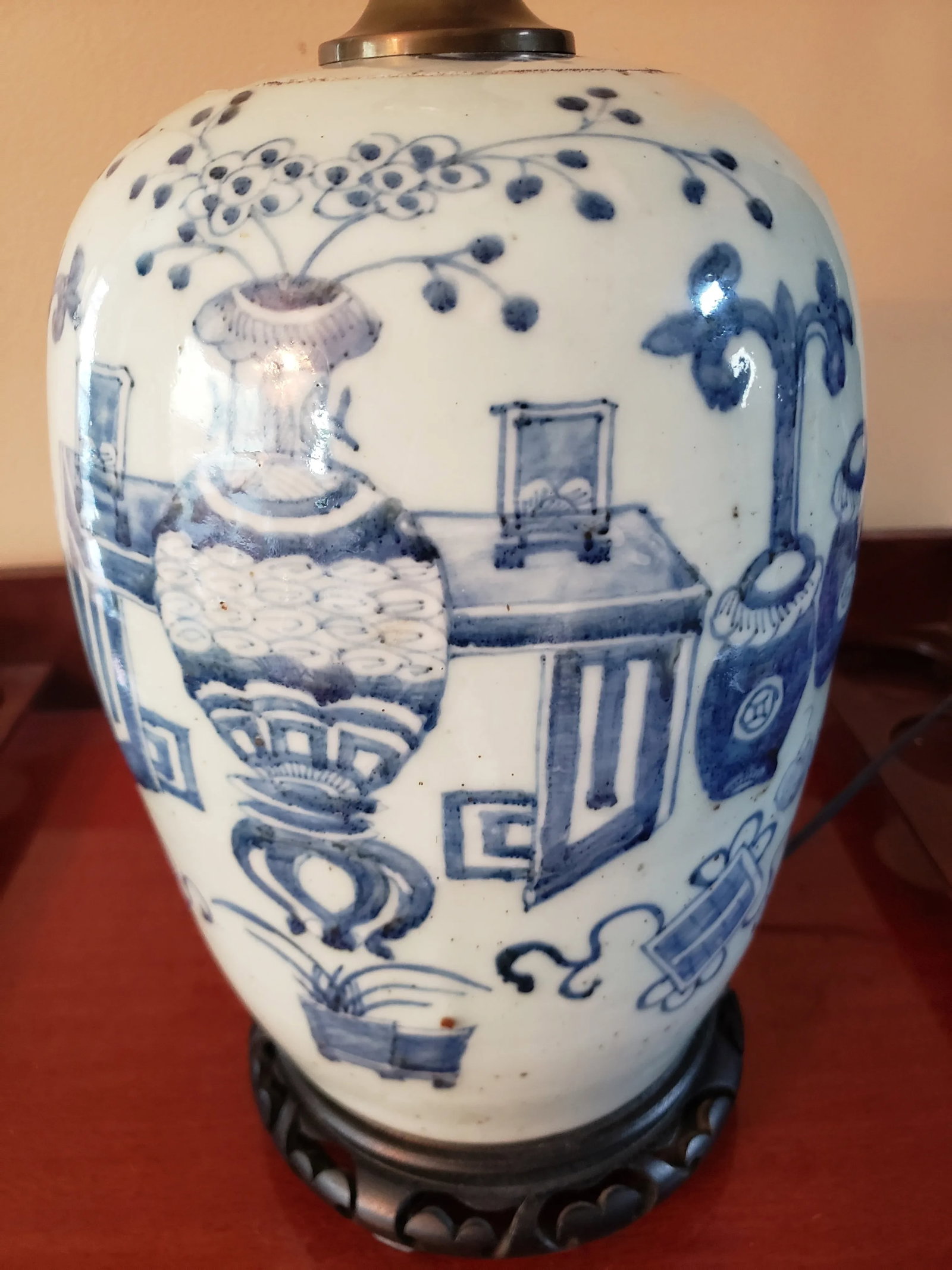 Mid 20th Century Blue and White Porcelain Ginger Jar Lamp - 8