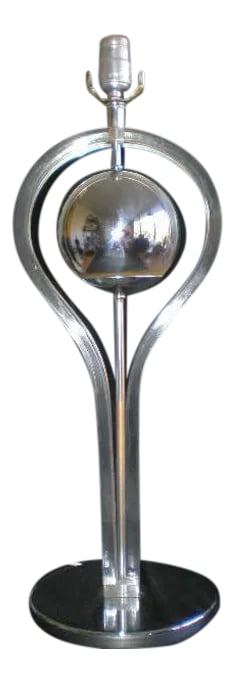 Mid-Century Plexiglass & Chrome Table Lamp: Mid Century modernist lamp. moderate wear on chrome ball plating. age appropriate wear on plexiglass arcs. swivel base. Quite the stunner. Condition: Alterations: Original Condition Unaltered