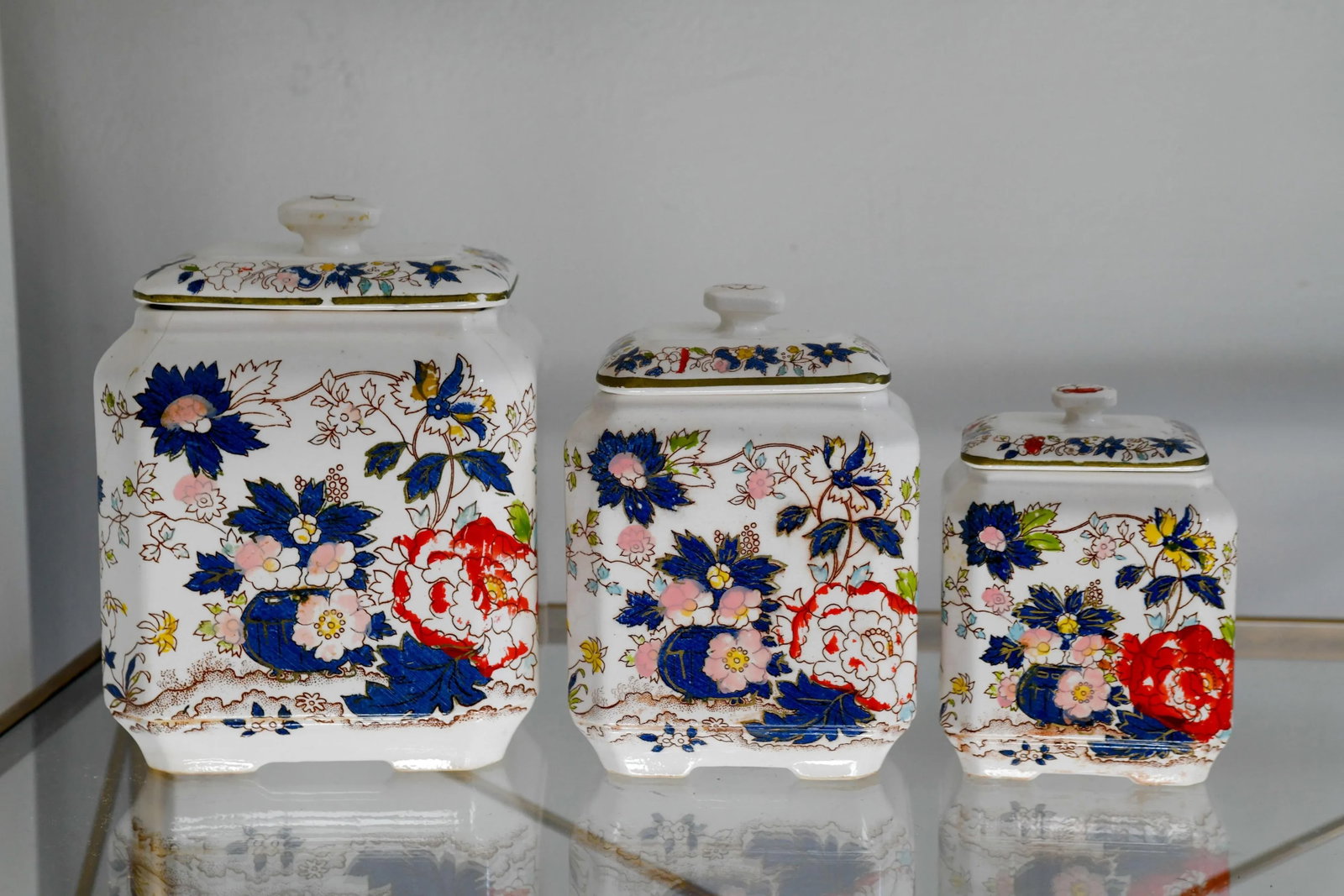 Early 20th Century Set of 3 Handpainted Japanese Royal Crown Tea Caddy Canisters - 13