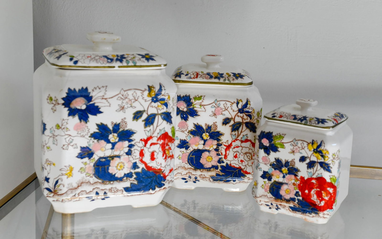 Early 20th Century Set of 3 Handpainted Japanese Royal Crown Tea Caddy Canisters - 2