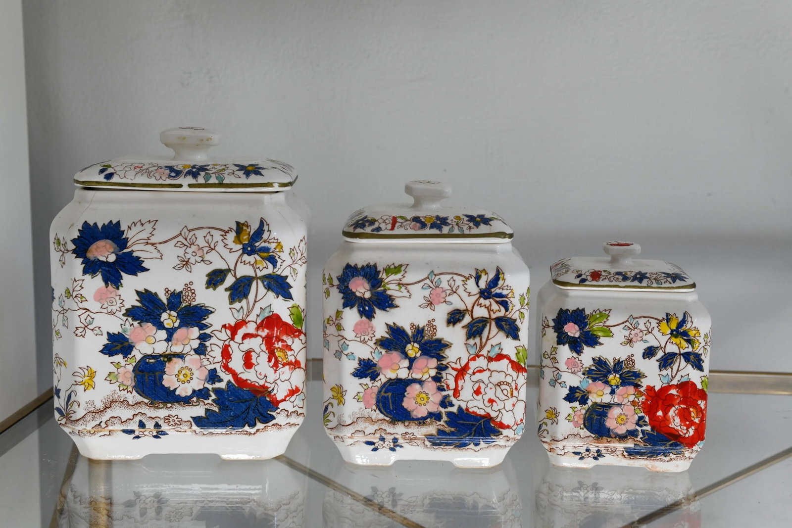 Early 20th Century Set of 3 Handpainted Japanese Royal Crown Tea Caddy Canisters - 3