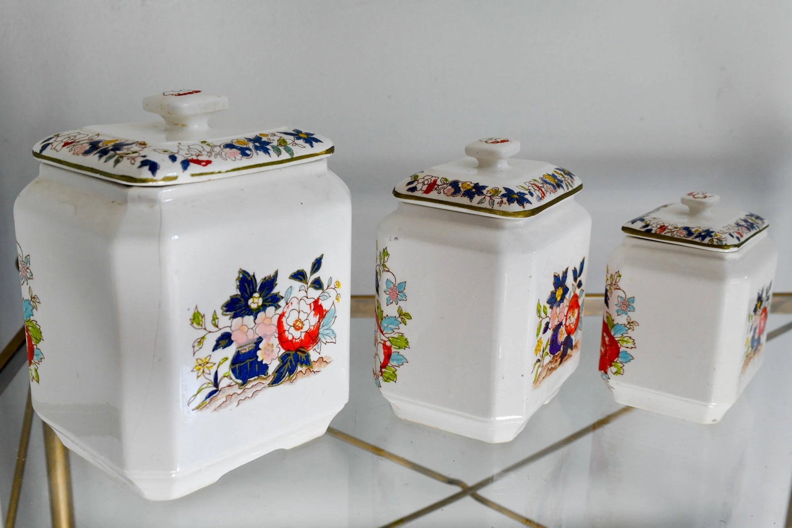 Early 20th Century Set of 3 Handpainted Japanese Royal Crown Tea Caddy Canisters - 4