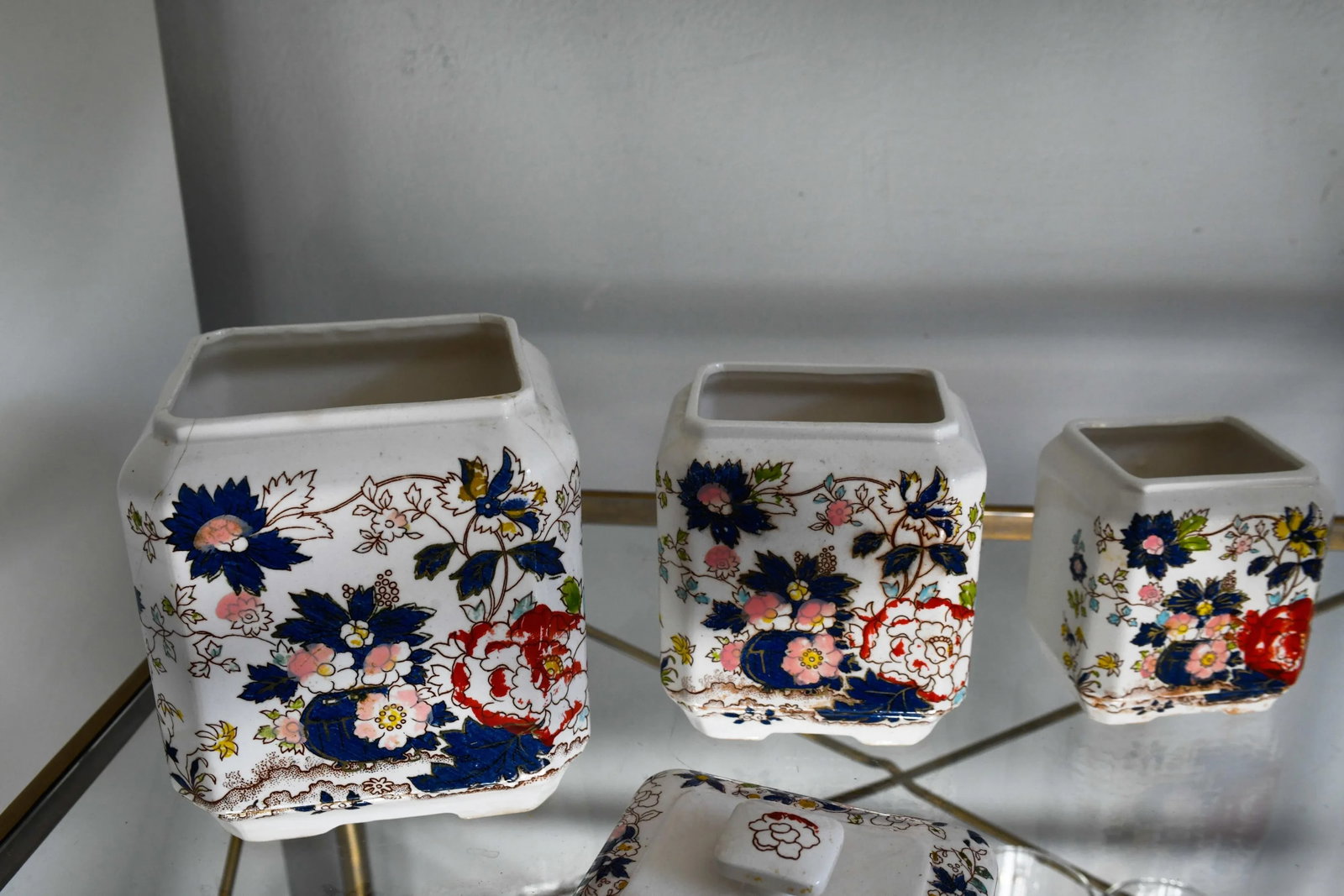 Early 20th Century Set of 3 Handpainted Japanese Royal Crown Tea Caddy Canisters - 8