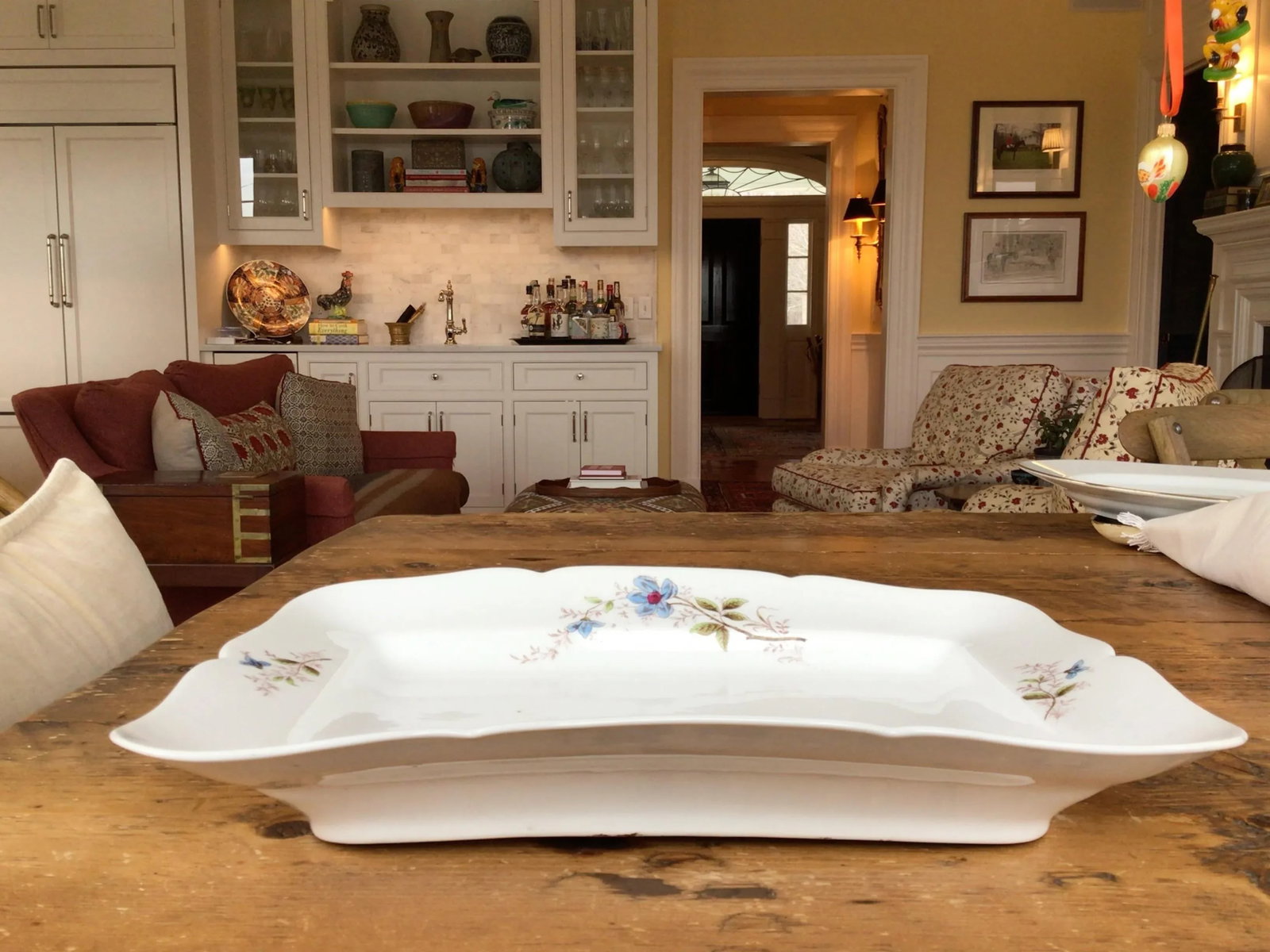 Vintage Ironstone Rectangular Platter With Delicate Blue Flowers and Scalloped Edges - 2