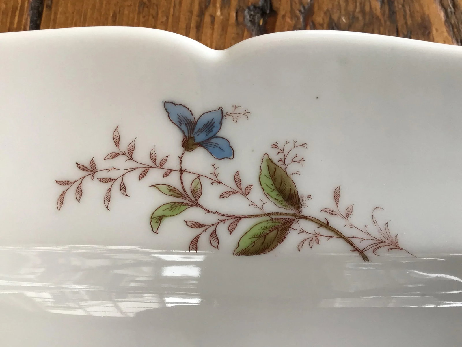 Vintage Ironstone Rectangular Platter With Delicate Blue Flowers and Scalloped Edges - 3