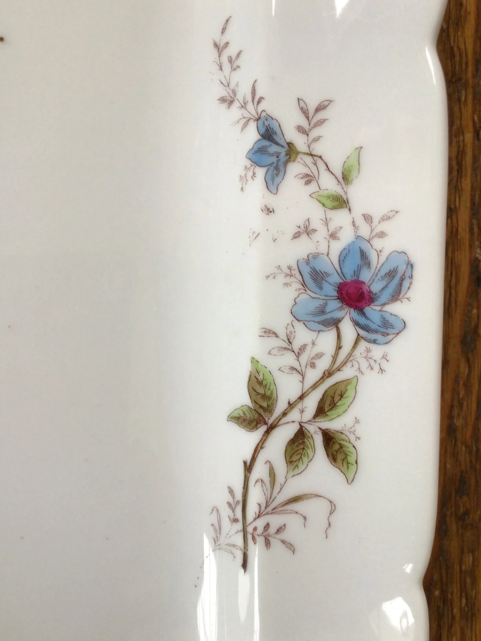 Vintage Ironstone Rectangular Platter With Delicate Blue Flowers and Scalloped Edges - 5
