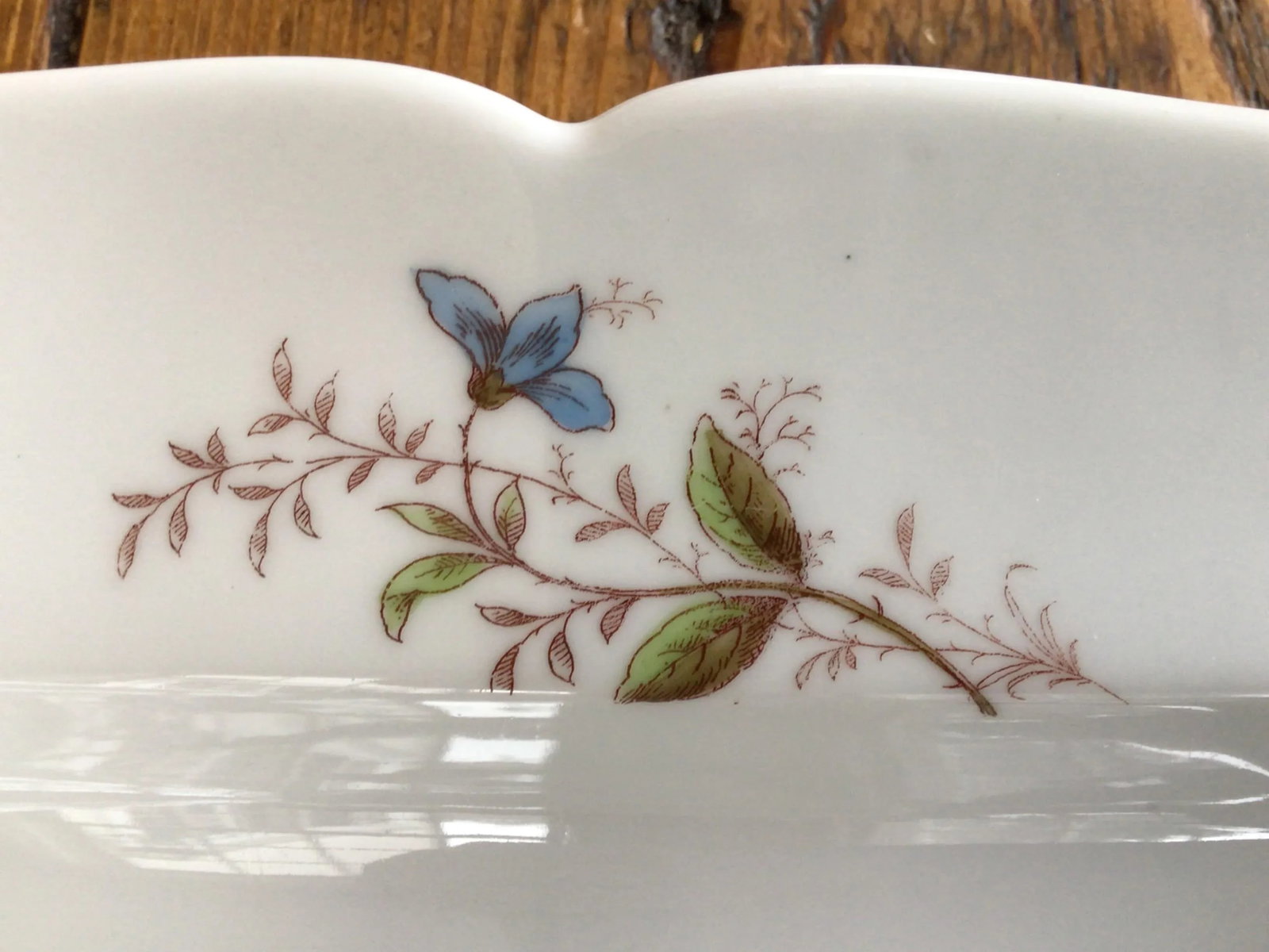 Vintage Ironstone Rectangular Platter With Delicate Blue Flowers and Scalloped Edges - 6