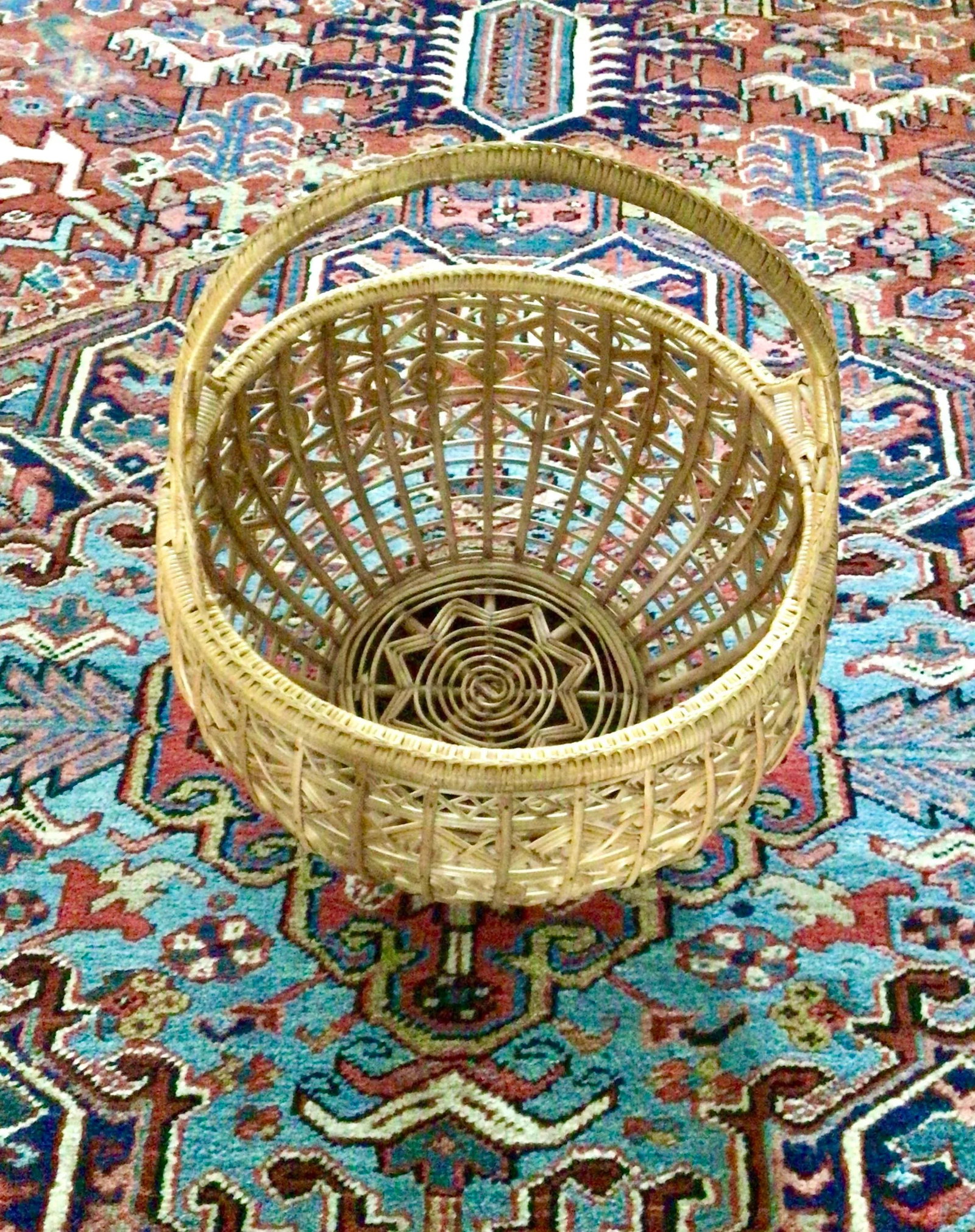 Mid 20th Century Vintage Large Woven Rattan Basket With Handle - 7