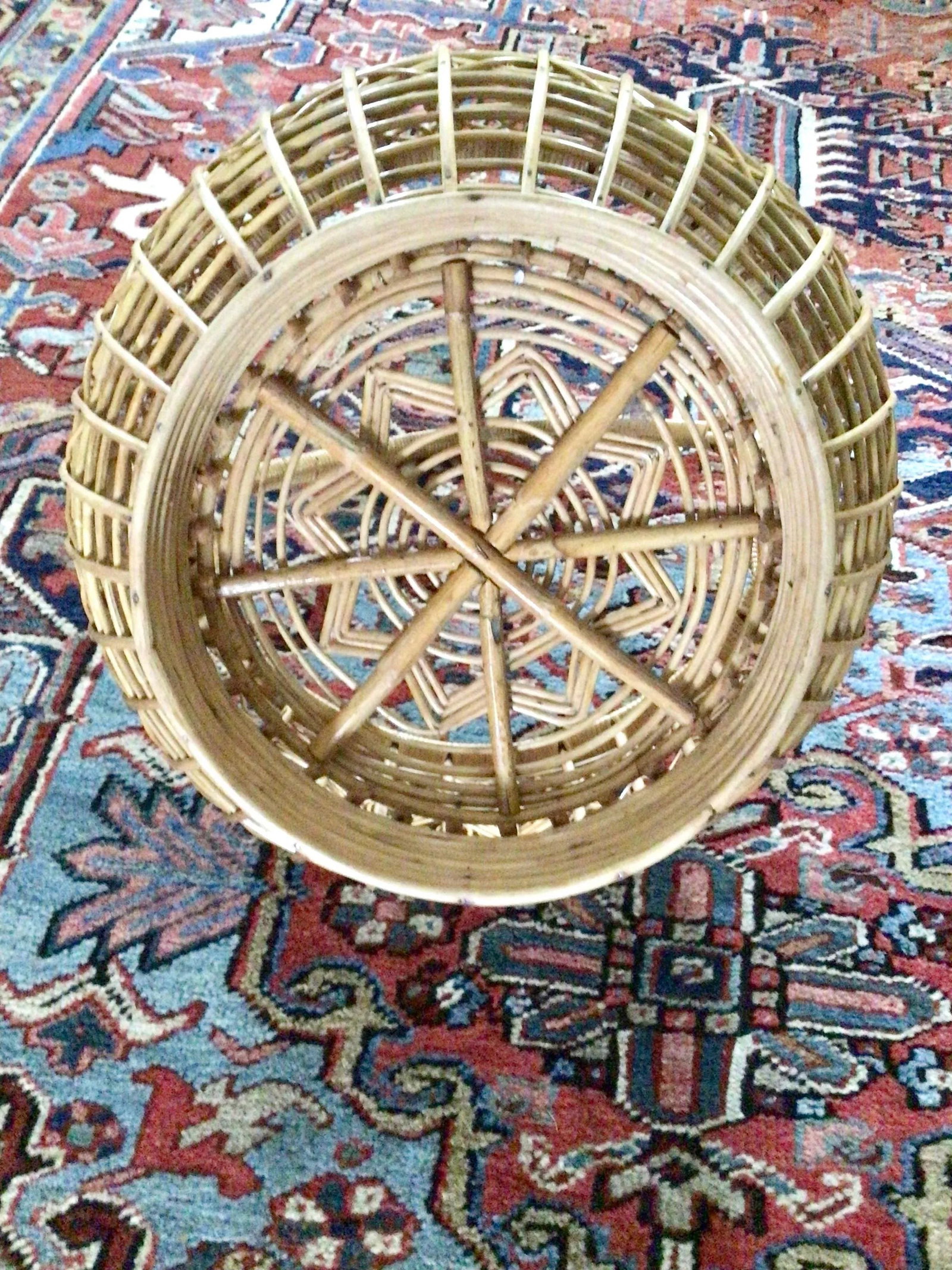 Mid 20th Century Vintage Large Woven Rattan Basket With Handle - 8