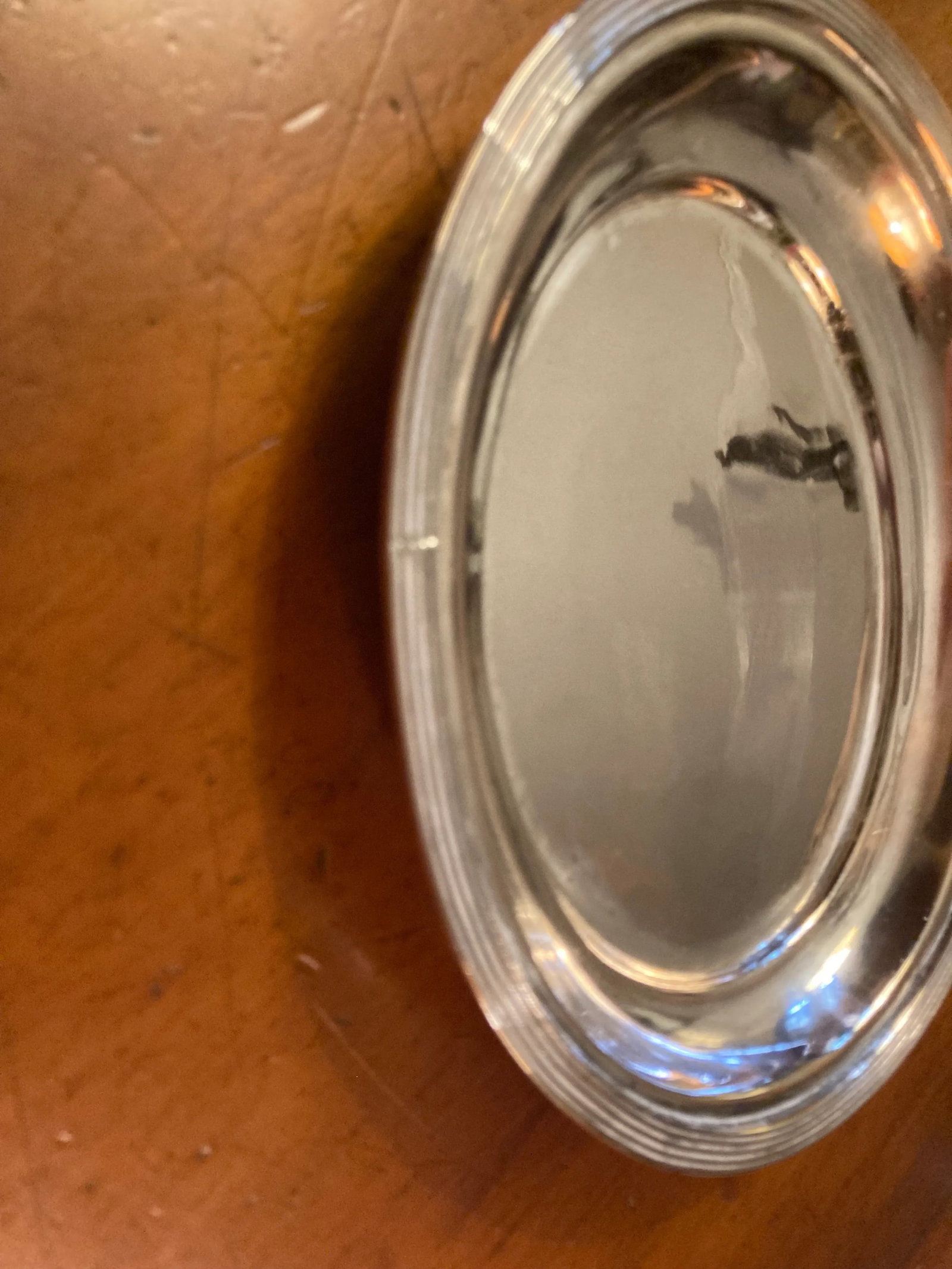 1950s Small Silver Plate Service Tray Ridged Border 4 Round Pad Feet, No Makers Mark - 4