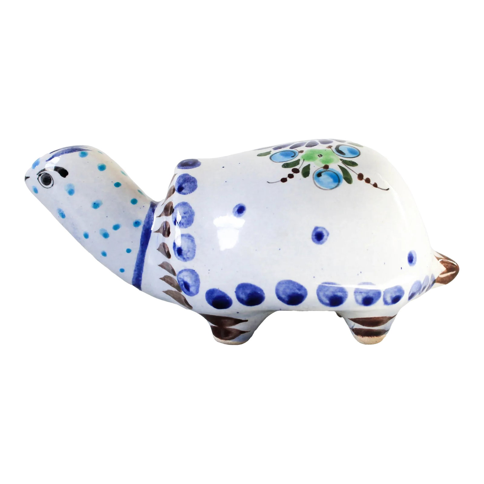 Vintage Hand Painted Mexican Pottery Turtle: Vintage hand painted Mexican pottery turtle figurine. Signed on bottom. Minor wear. No chips. Condition: Alterations: Original Condition Unaltered Imperfections: Some Imperfections Condition Notes: