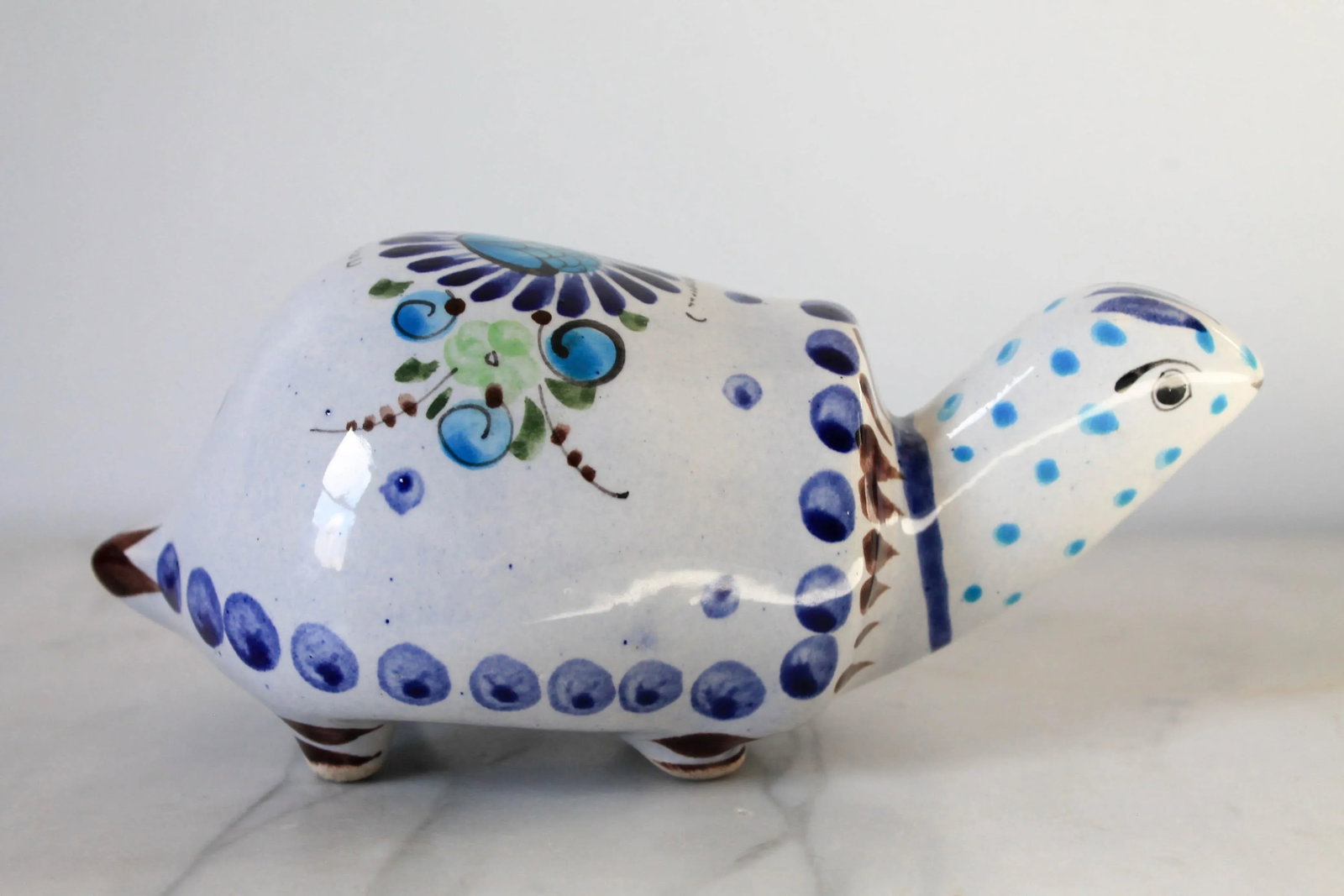 Vintage Hand Painted Mexican Pottery Turtle - 3