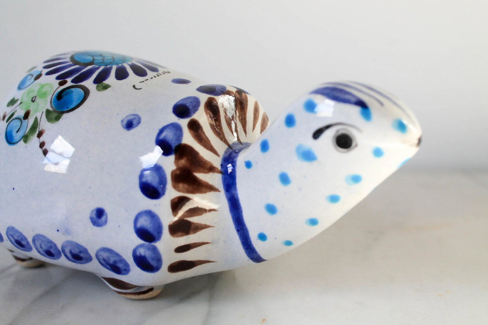 Vintage Hand Painted Mexican Pottery Turtle - 4