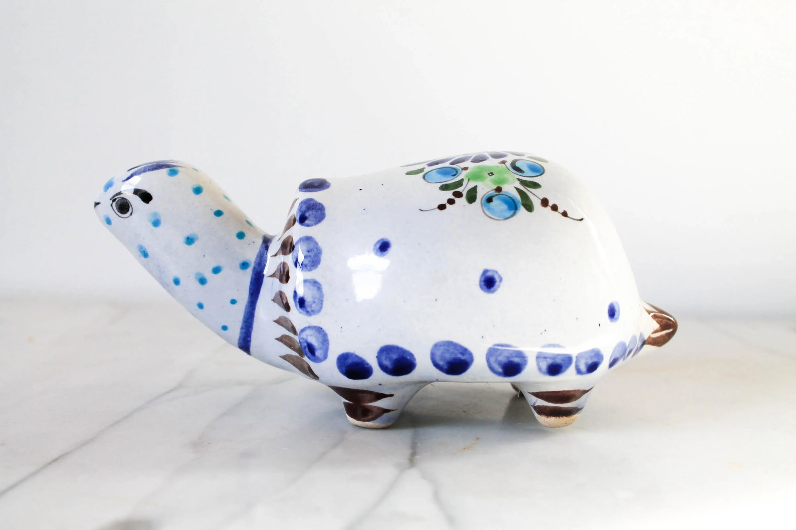 Vintage Hand Painted Mexican Pottery Turtle - 8