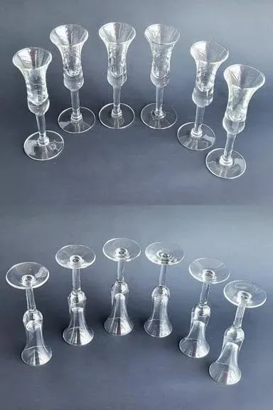 1960s Holmegaard Denmark Kluk Kluk Decanter and Cordial Glasses, Set of 7 Pieces - 7