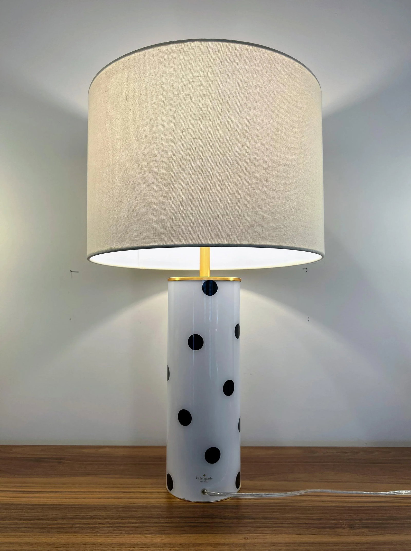 Contemporary Kate Spade Deco Polka Dot Lamp in Black and Ivory White - 4