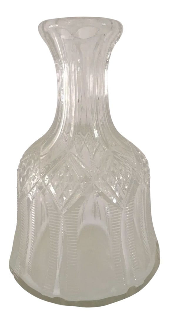 Antique Pressed Glass Water Decanter: Antique American Press/Cut Clear Glass Water Decanter, No makers mark . Condition: Alterations: Original Condition Unaltered Imperfections: Some Imperfections Condition Notes: No Chips or Crack, Very