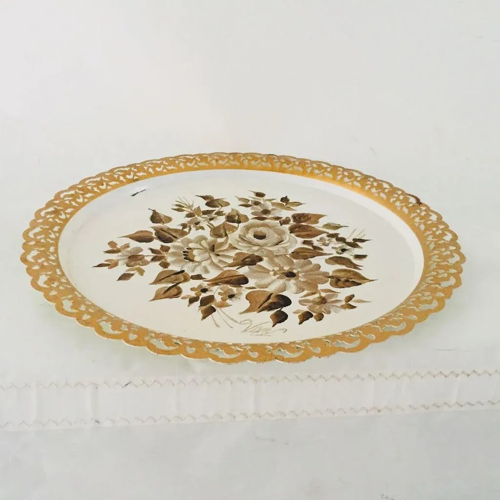 Vintage Hand Painted Floral Tole Tray - 2