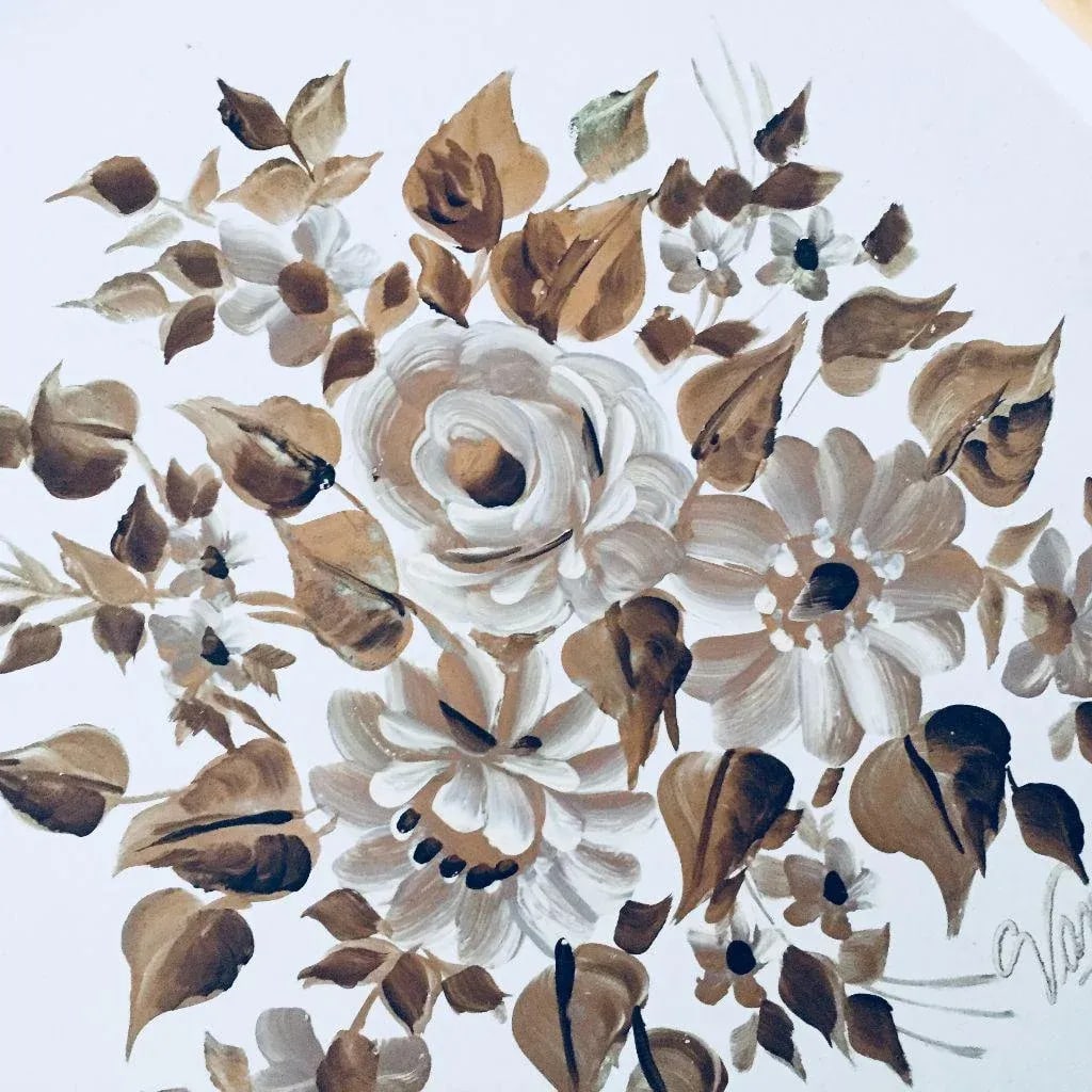 Vintage Hand Painted Floral Tole Tray - 3