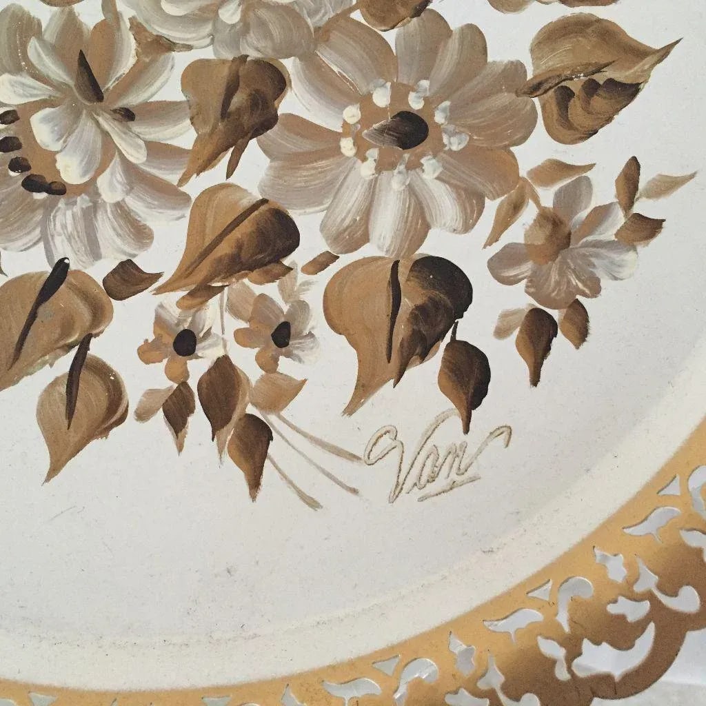 Vintage Hand Painted Floral Tole Tray - 4