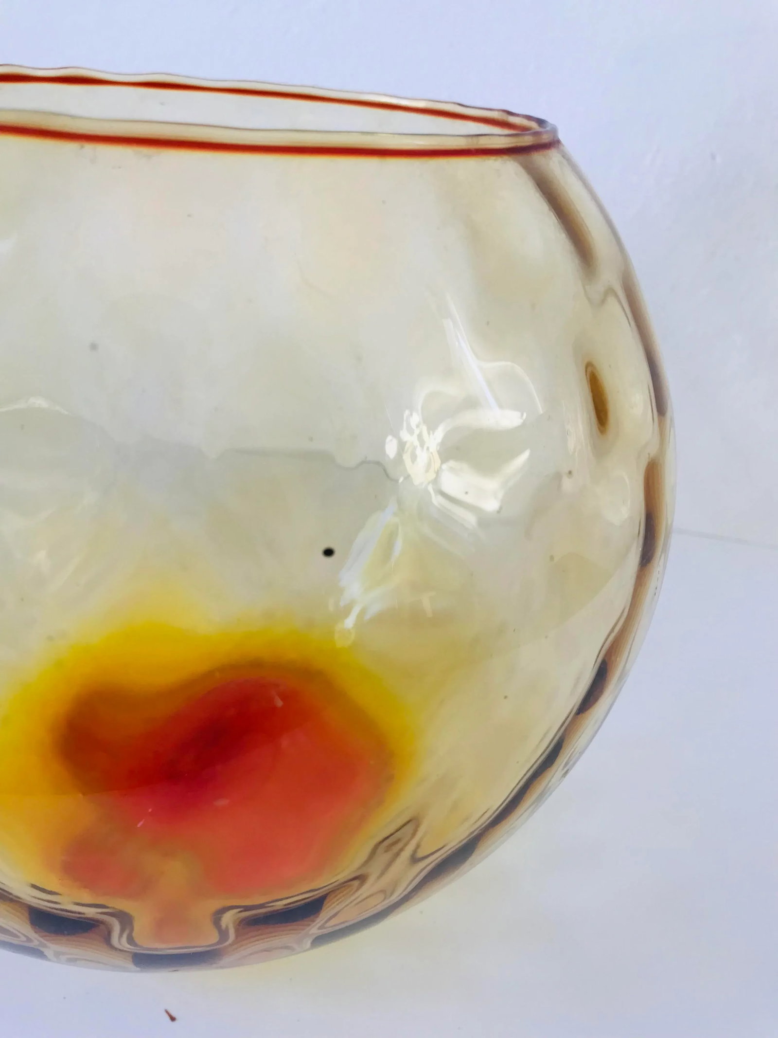 Amber Empoli Mid-Century Modern Optic Glass Rolly Polly Ball Vase - 3