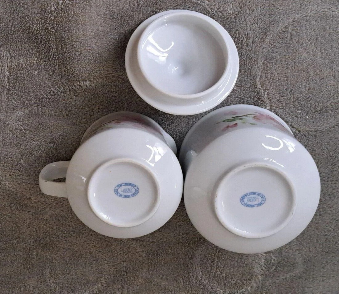 1970s Liette International Pink Dogwood Blossoms Ceramic Creamer & Sugar Bowl Set- 2 Pieces - 6