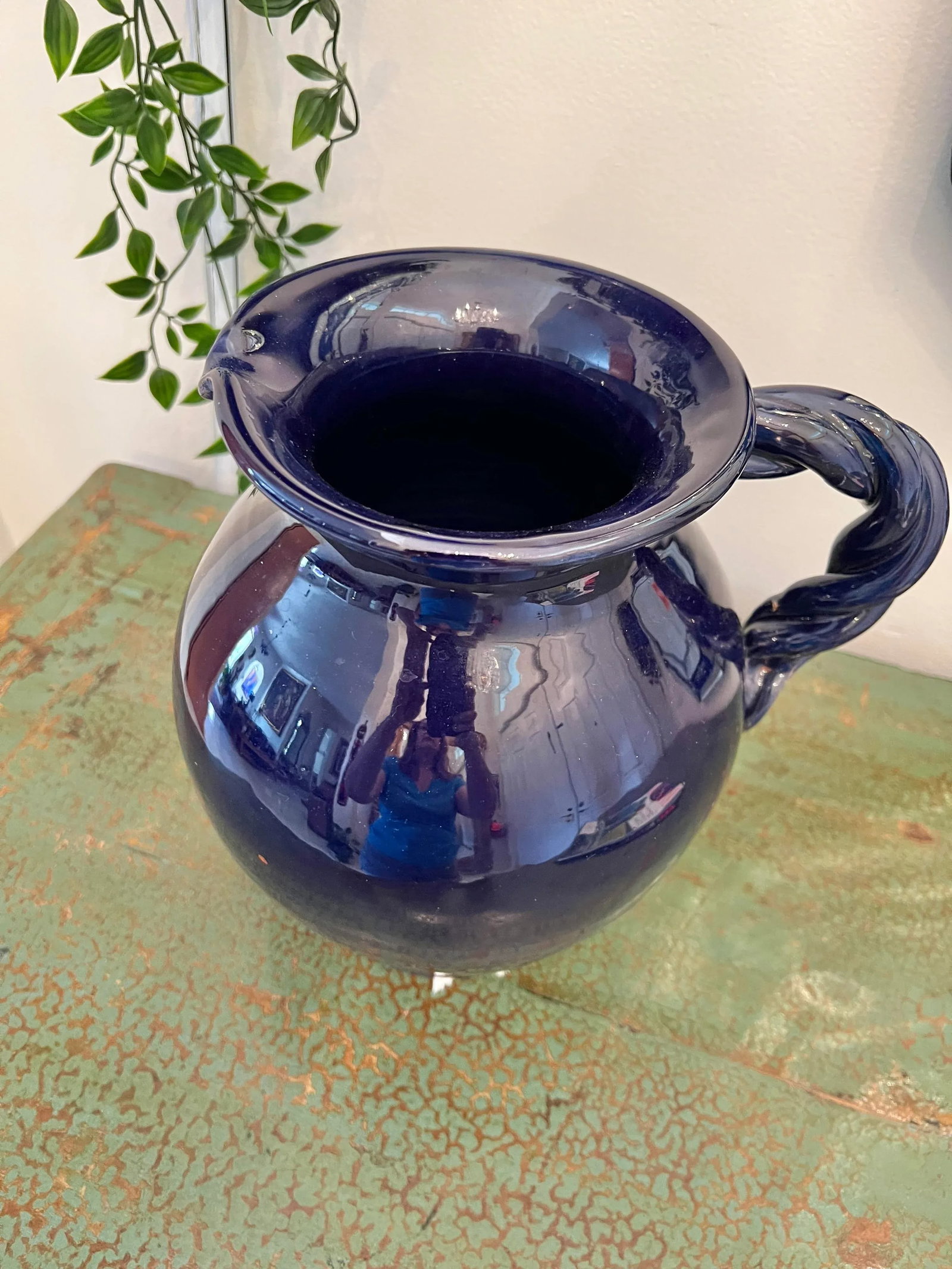 20th Century Blue Glazed Pottery Pitcher - 2