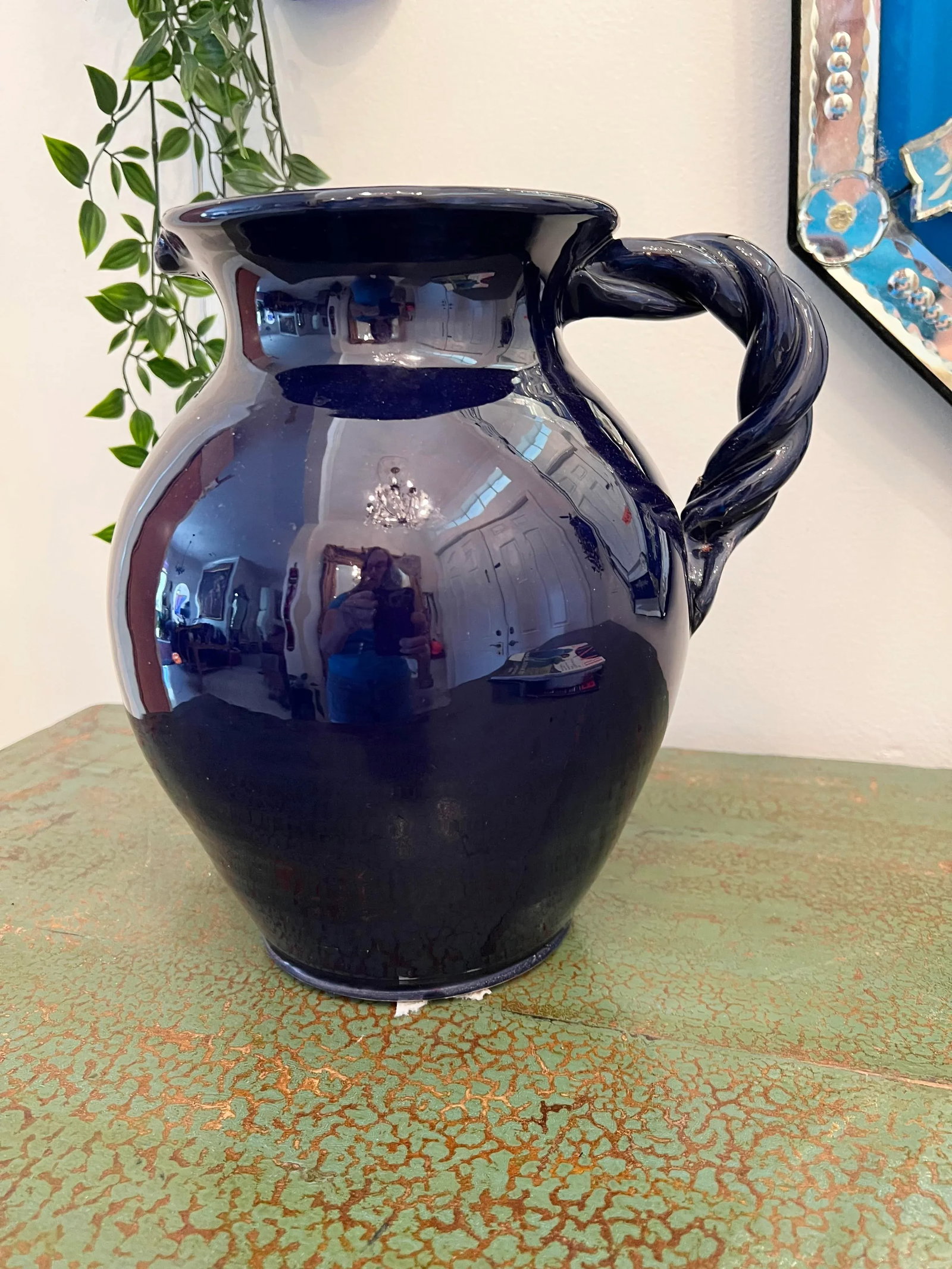 20th Century Blue Glazed Pottery Pitcher - 3