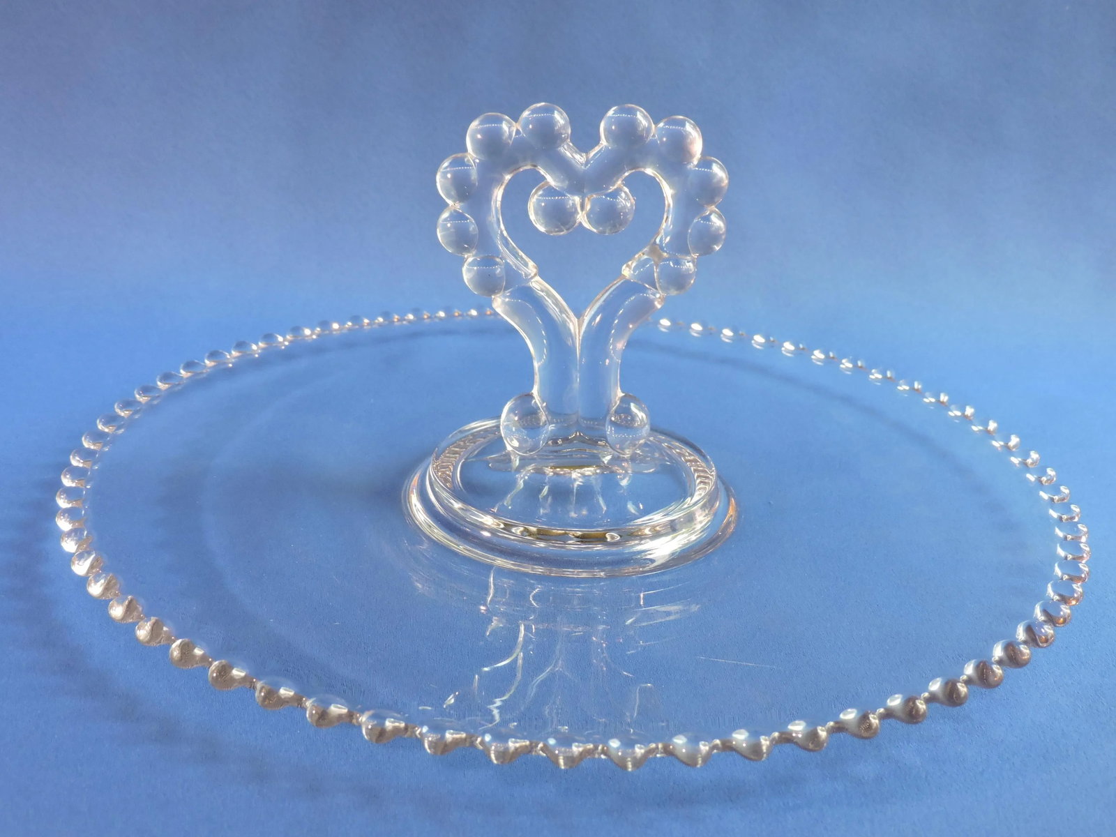 Vintage 1950's Imperial Glass Candlewick Heart Shaped Handled Serving Tray - 5
