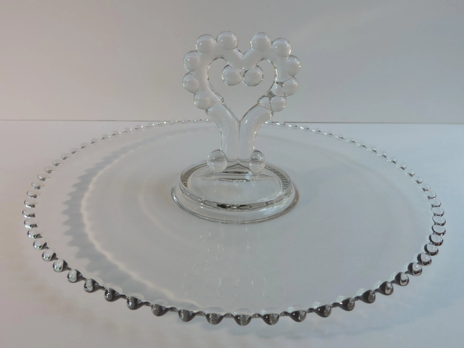 Vintage 1950's Imperial Glass Candlewick Heart Shaped Handled Serving Tray - 7