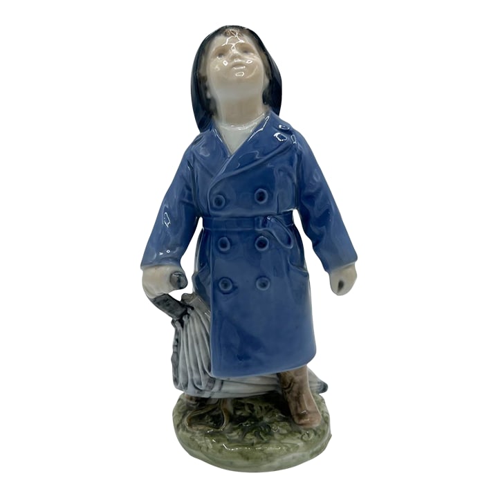 1960s Royal Copenhagen Porcelain Figurine "Boy With Umbrella": Sweet Royal Copenhagen figurine "Boy with Umbrella" No. 3556 Condition: Alterations: Original Condition Unaltered Imperfections: Some Imperfections Condition Notes: No Imperfections Origin: Denmark