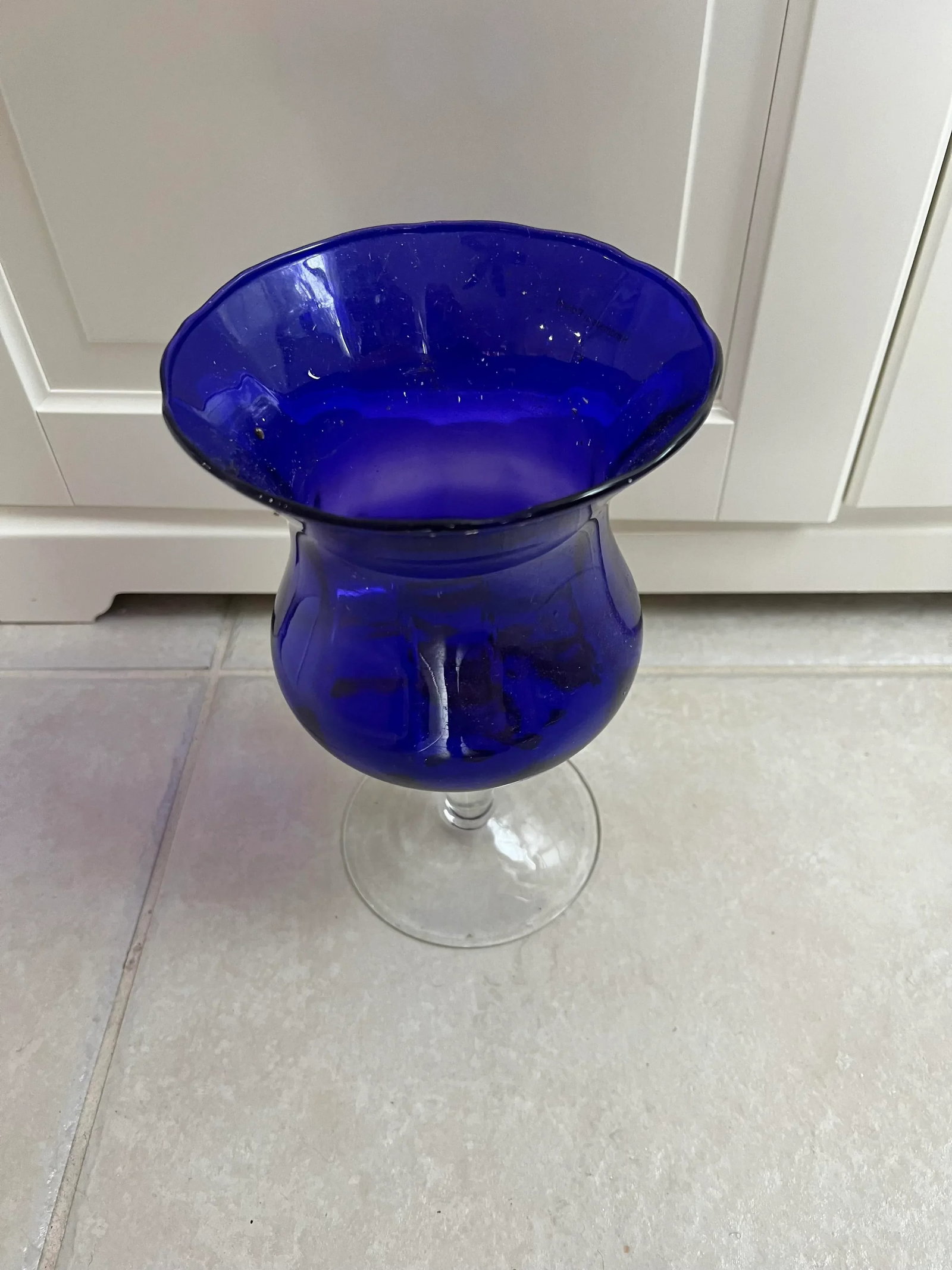 Vintage Blue Glass Pedestal Footed Vase - 2