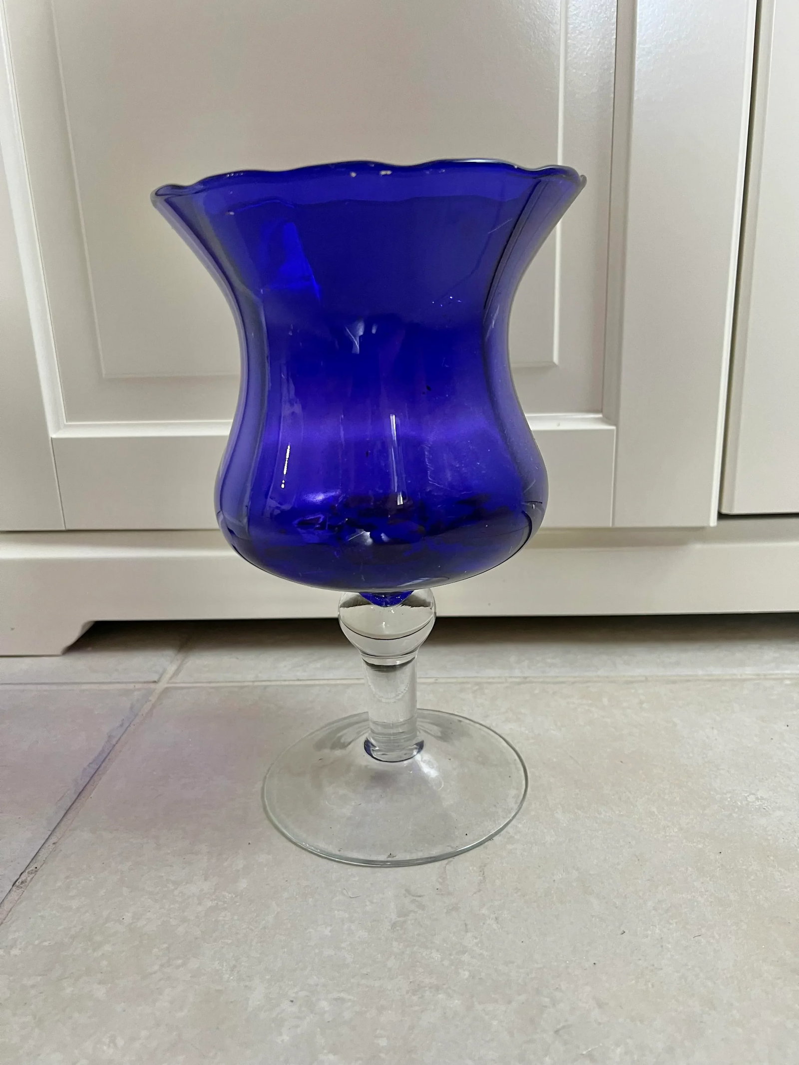 Vintage Blue Glass Pedestal Footed Vase - 3