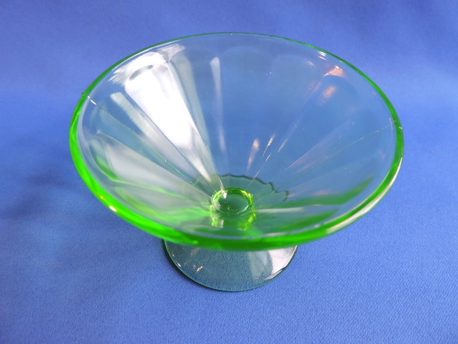 1930's Federal Depression Vaseline Glass Low Footed Sherbets Pair of 2 - 5