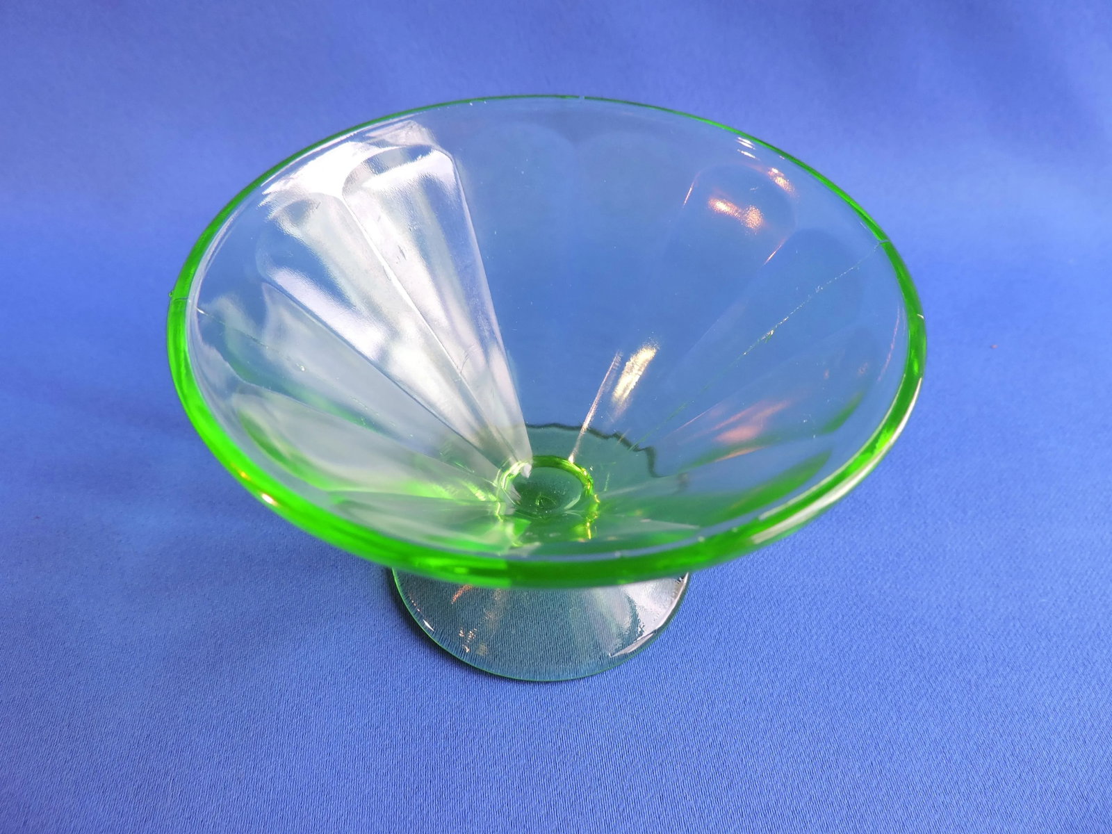 1930's Federal Depression Vaseline Glass Low Footed Sherbets Pair of 2 - 8