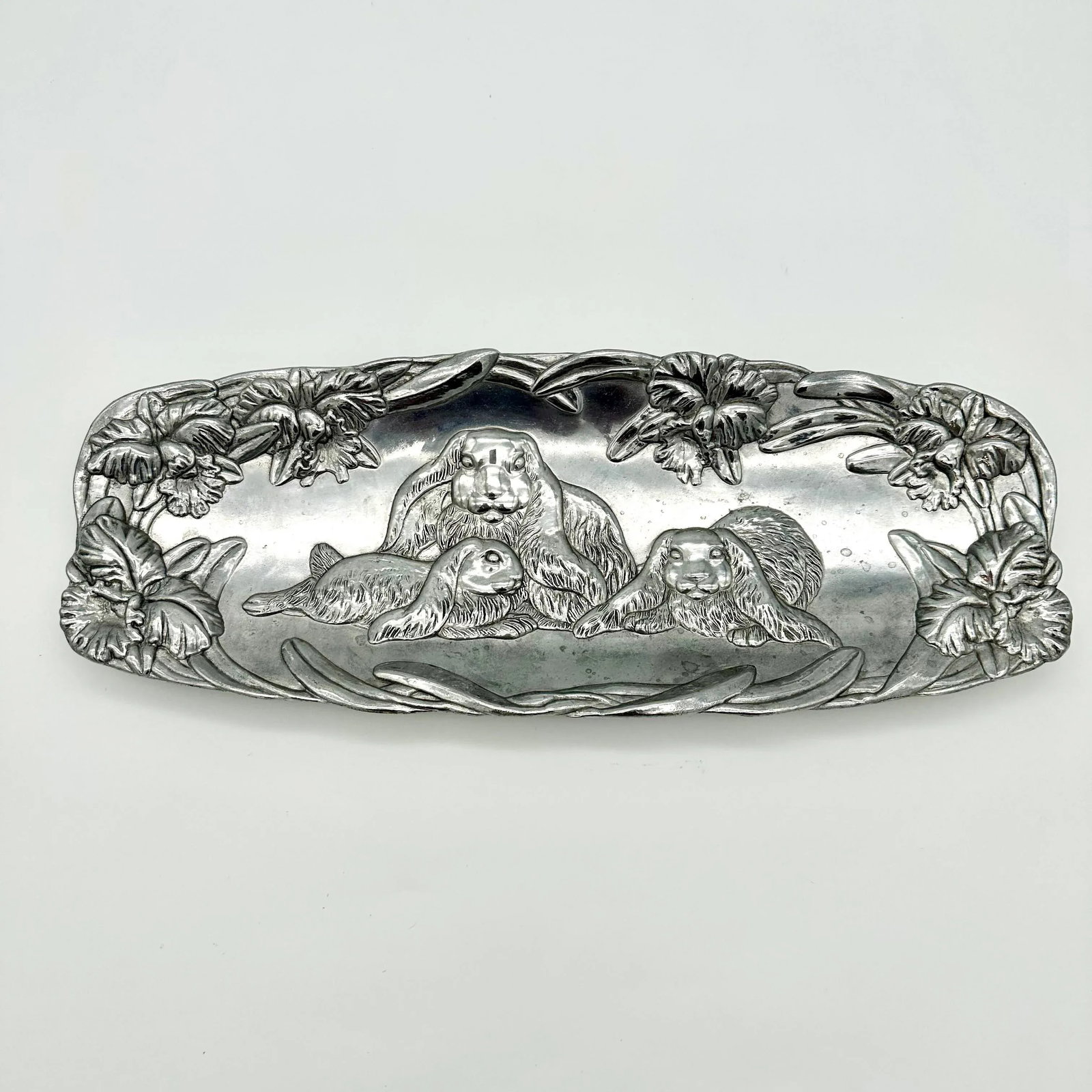 Vintage Arthur Court 1994 Rabbits Cast Aluminum Oblong Platter - 2