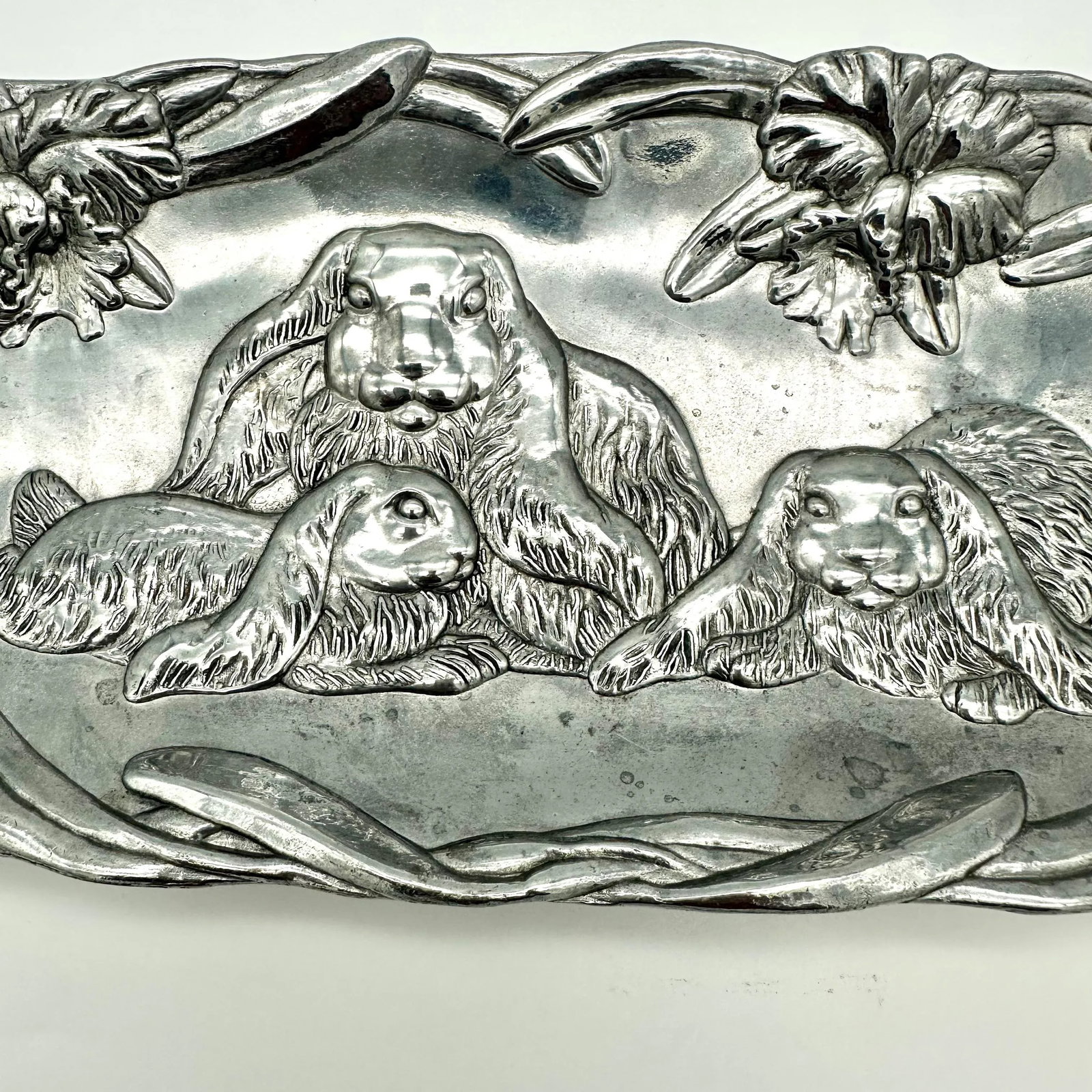 Vintage Arthur Court 1994 Rabbits Cast Aluminum Oblong Platter - 3