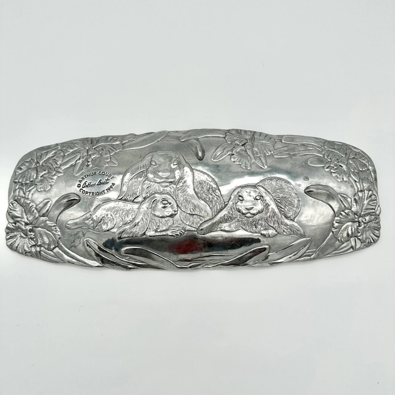 Vintage Arthur Court 1994 Rabbits Cast Aluminum Oblong Platter - 5