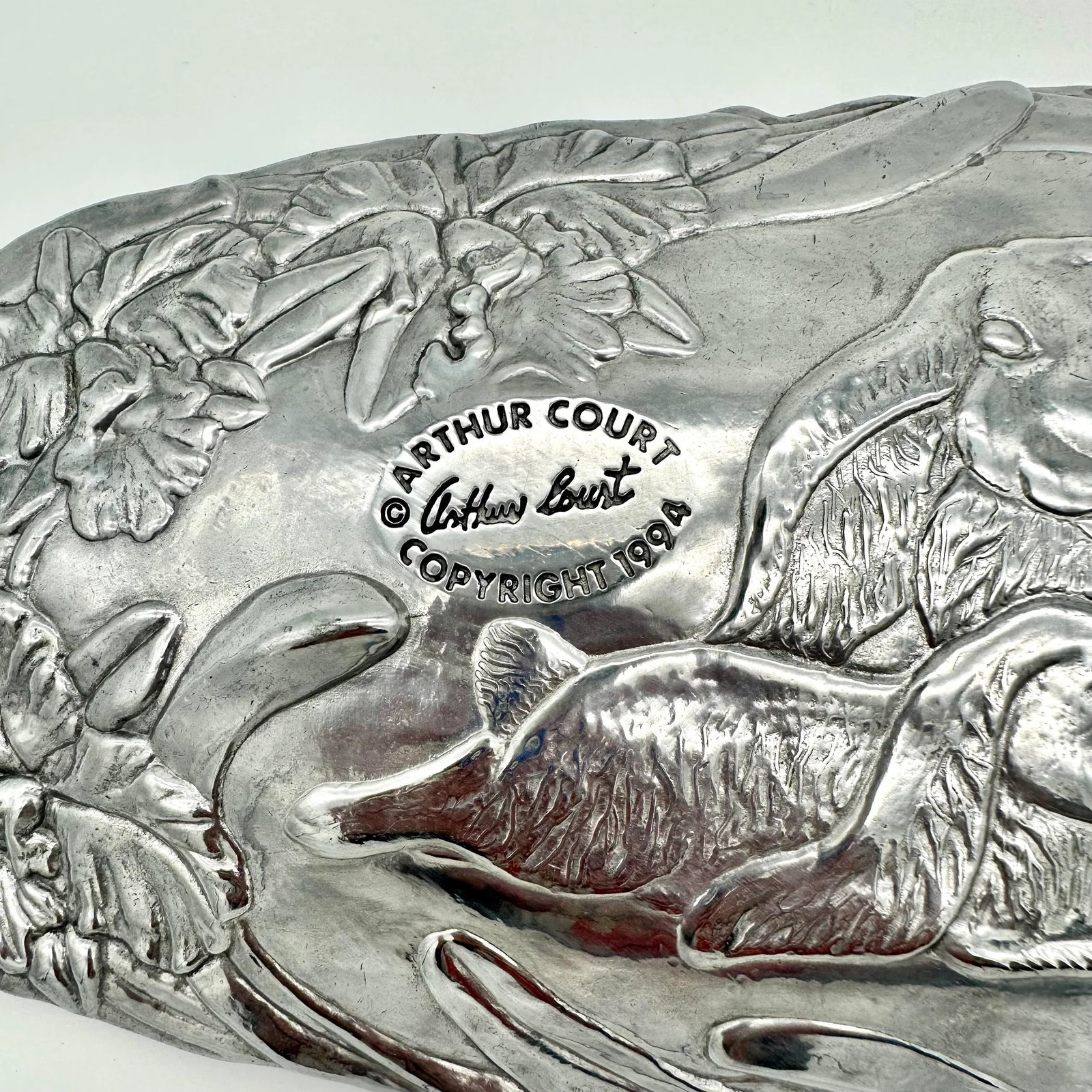 Vintage Arthur Court 1994 Rabbits Cast Aluminum Oblong Platter - 6