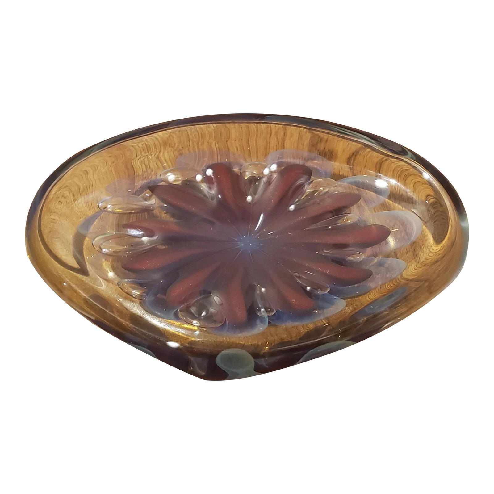 2007 Signed Robert Eickholt "Seascape" Decorative Art Glass Shallow Bowl/Dish/Paper Weight - 2