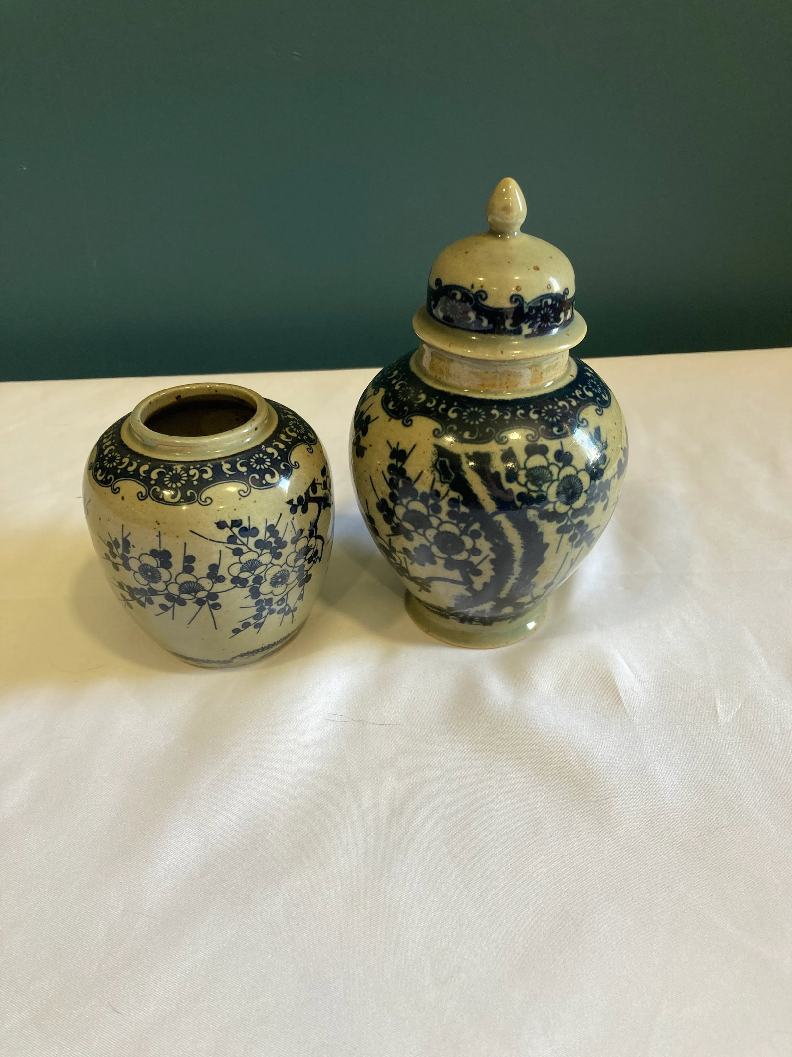 Vintage Asian Gray & Blue Urn & Vases- Set of 2 - 2