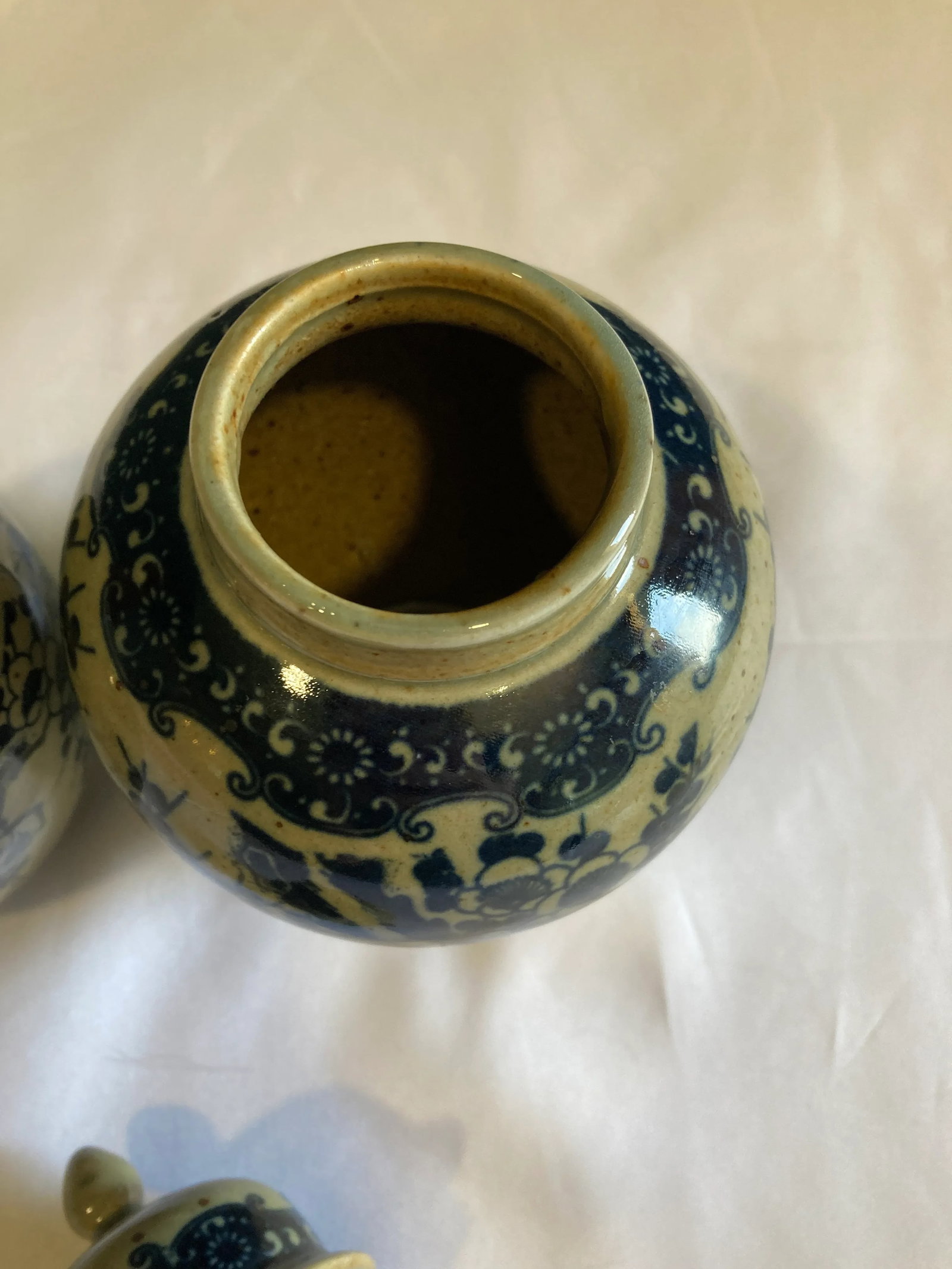Vintage Asian Gray & Blue Urn & Vases- Set of 2 - 4